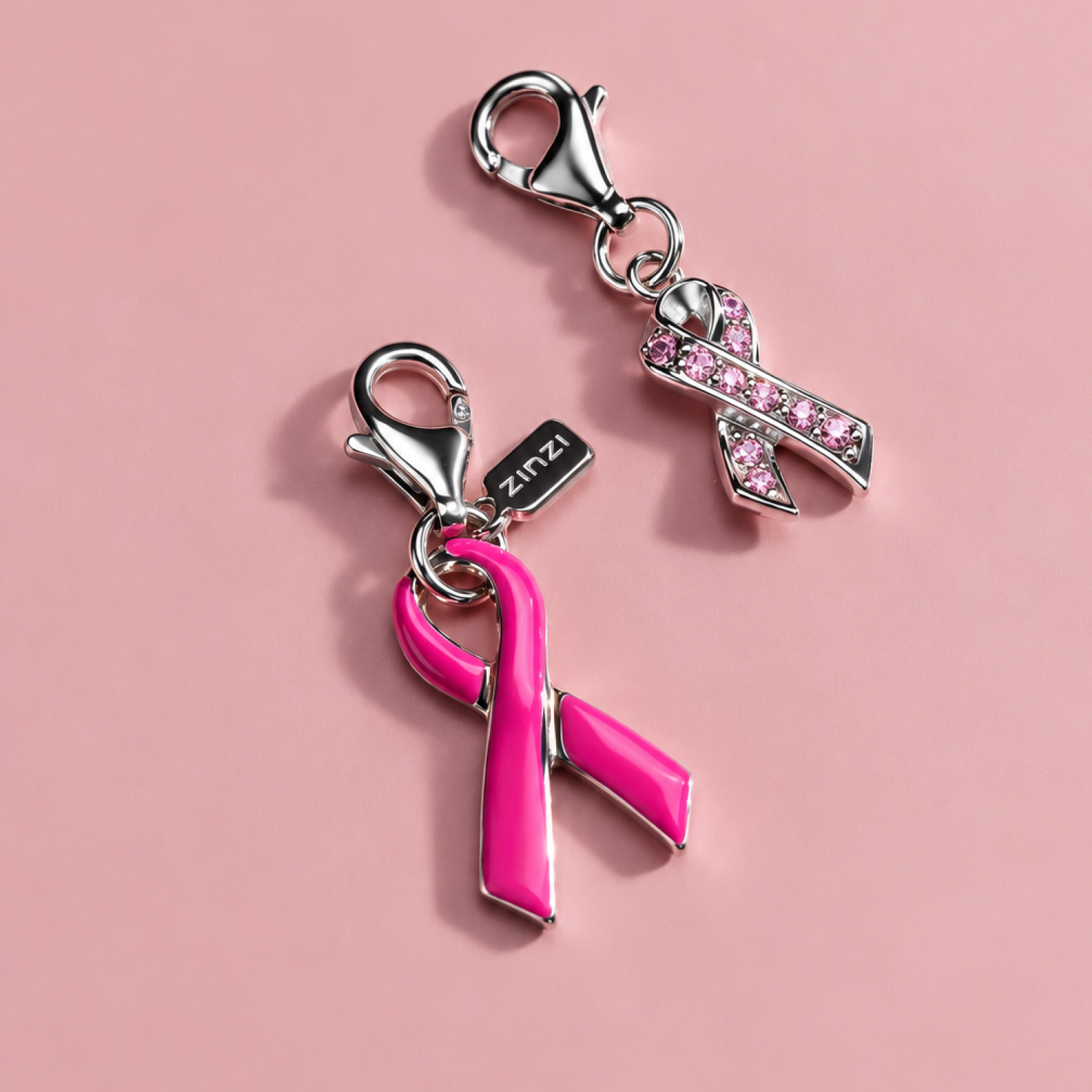 Zinzi zilveren bedel Pink Ribbon roze CHARMS209