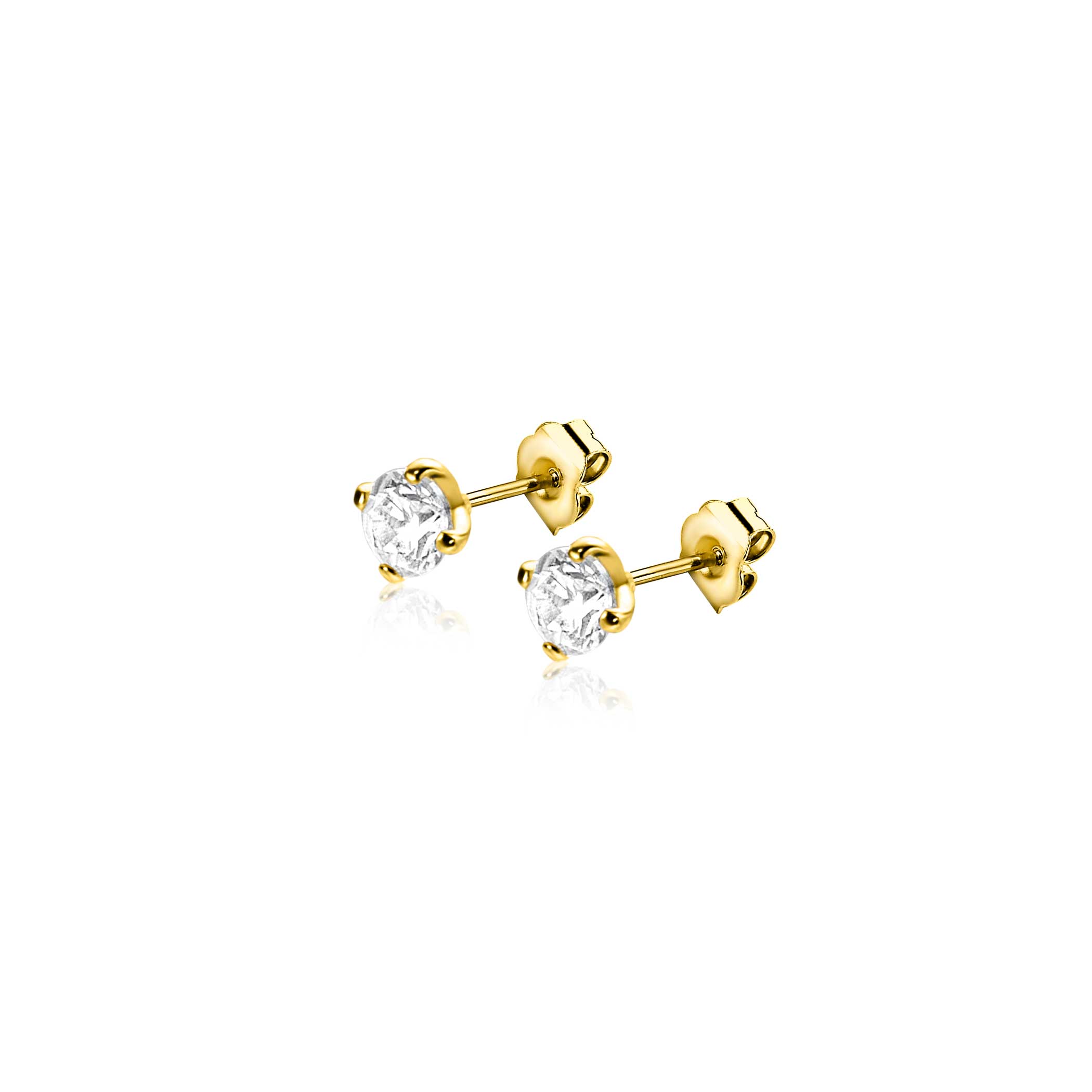 3mm ZINZI Gold 14 krt gouden oorknopjes bezet met een witte zirconia in vierpootszetting ZGO475
