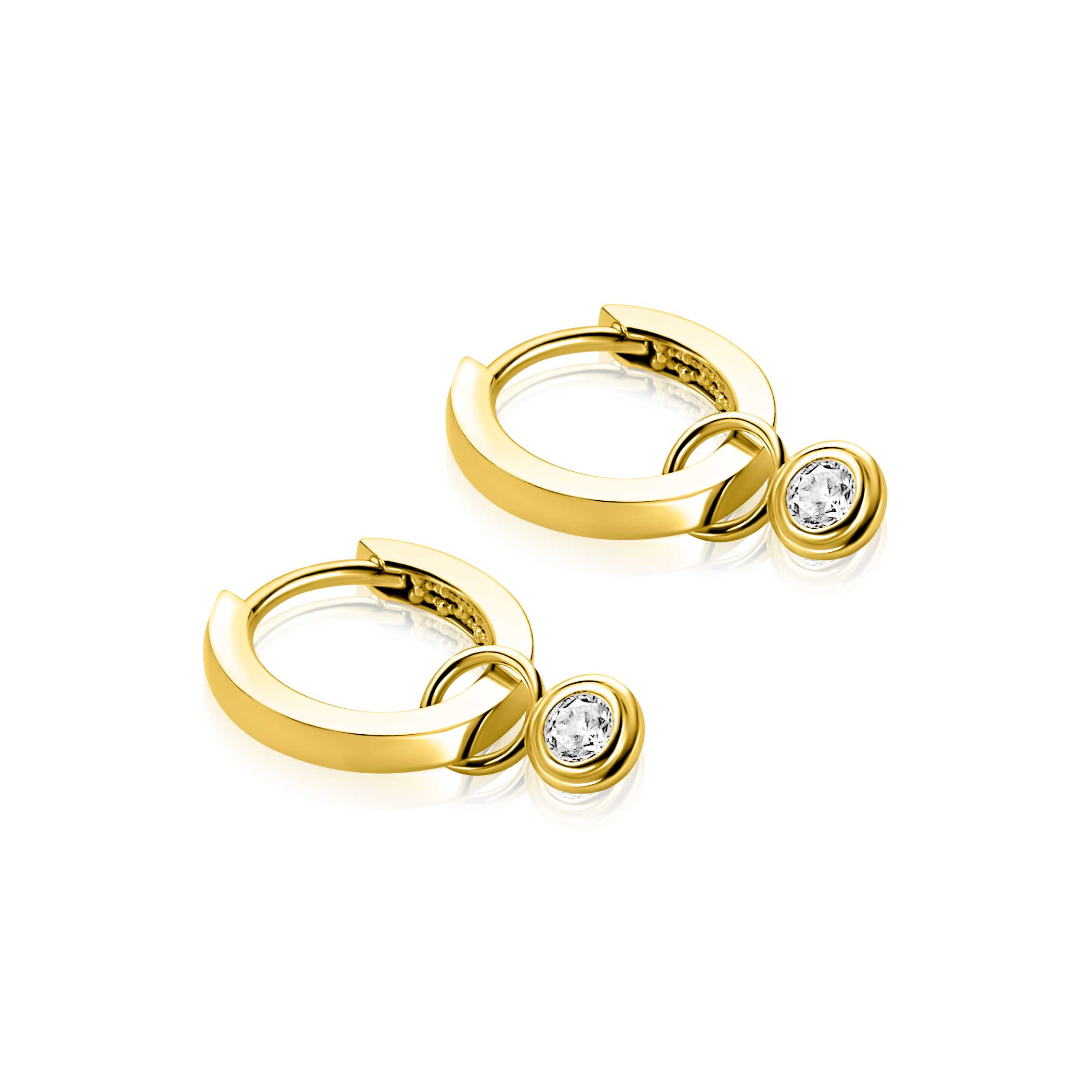 ZINZI Gold 14 karaat gouden oorbedels met ronde witte zirconia ZGCH560 (zonder oorringen)