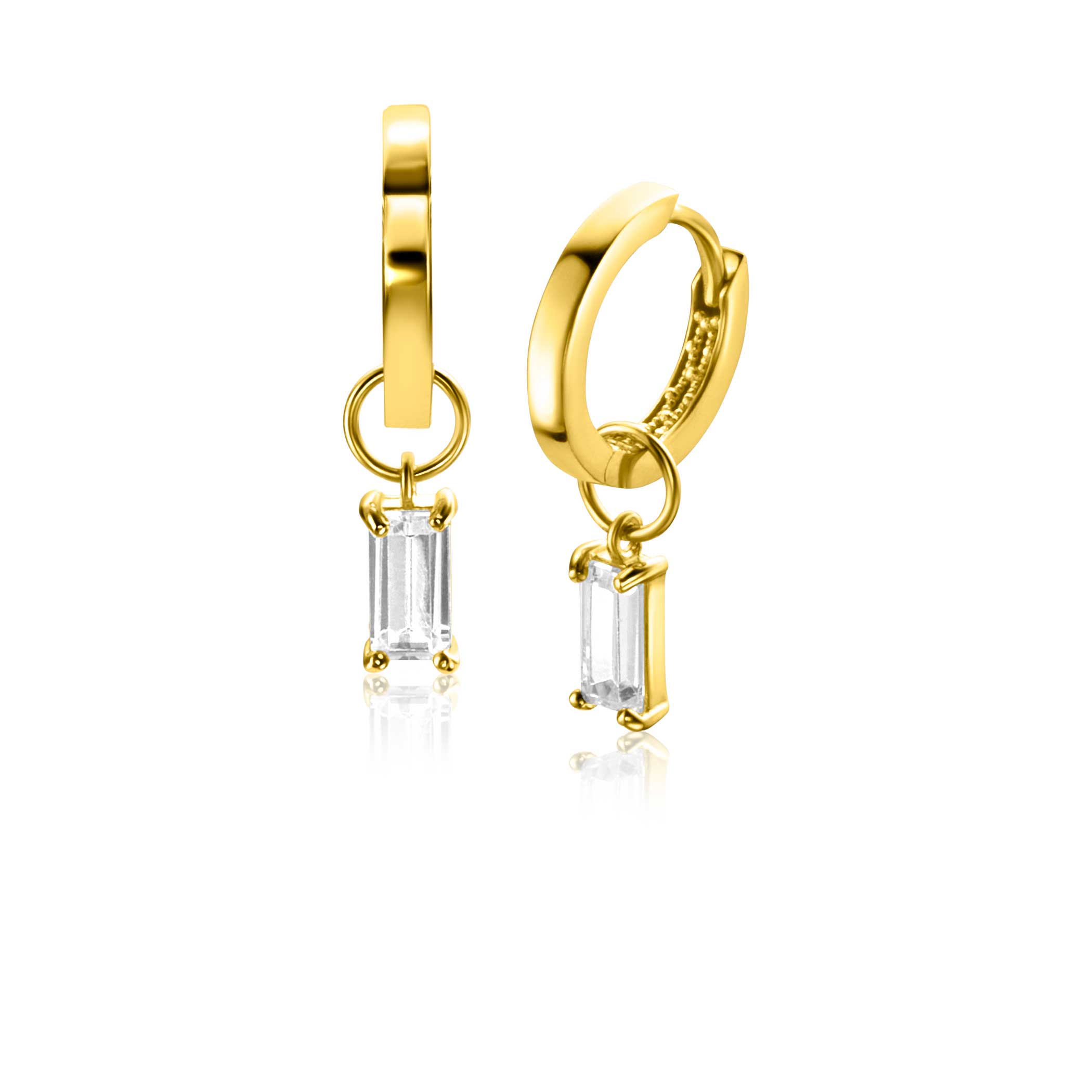 ZINZI Gold 14 krt gouden oorbedels bezet met baquette geslepen witte zirconia 7mm in chatonzetting ZGCH424 (zonder oorringen)