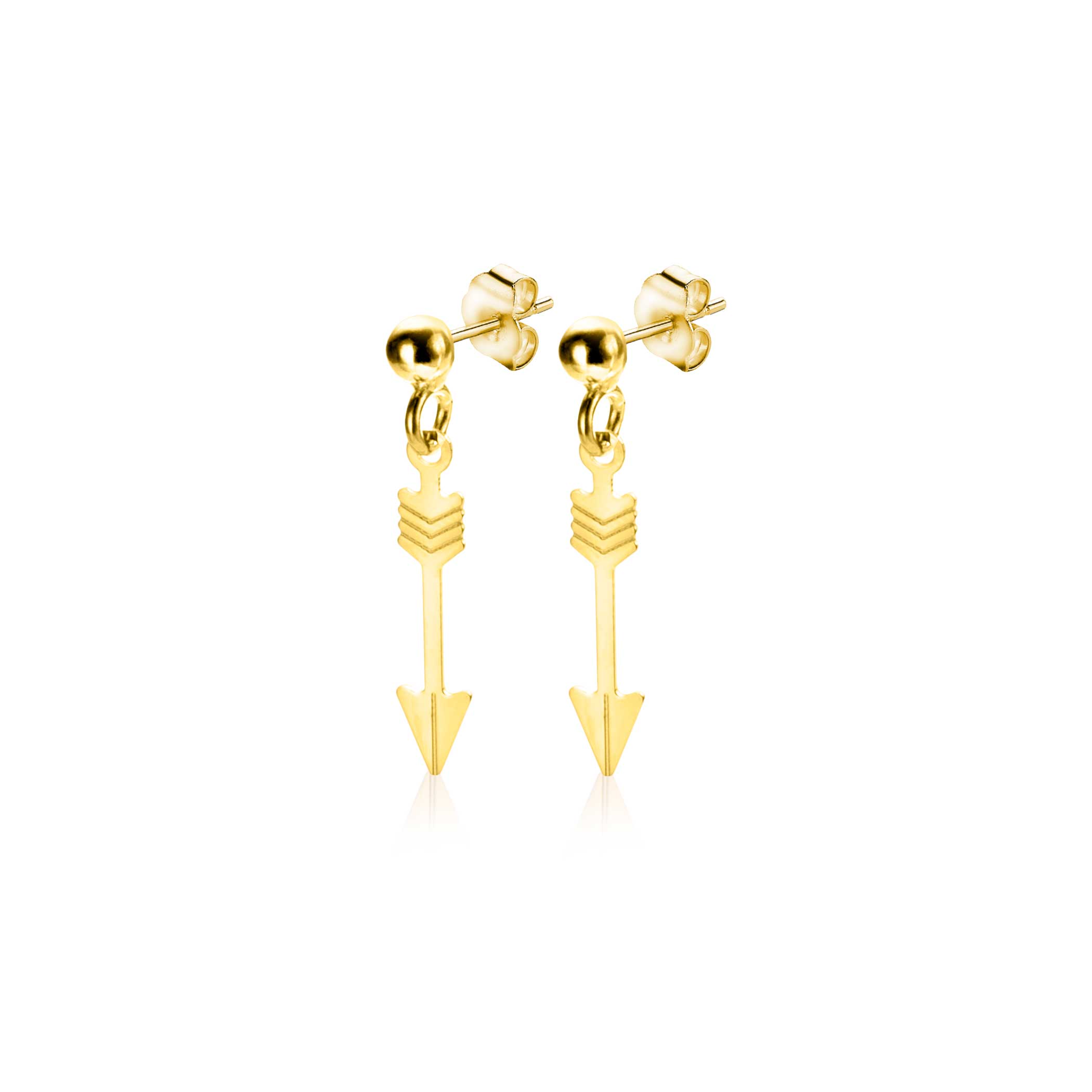 21mm ZINZI Gold 14 krt gouden oorstekers met trendy bungelende pijl ZGO383