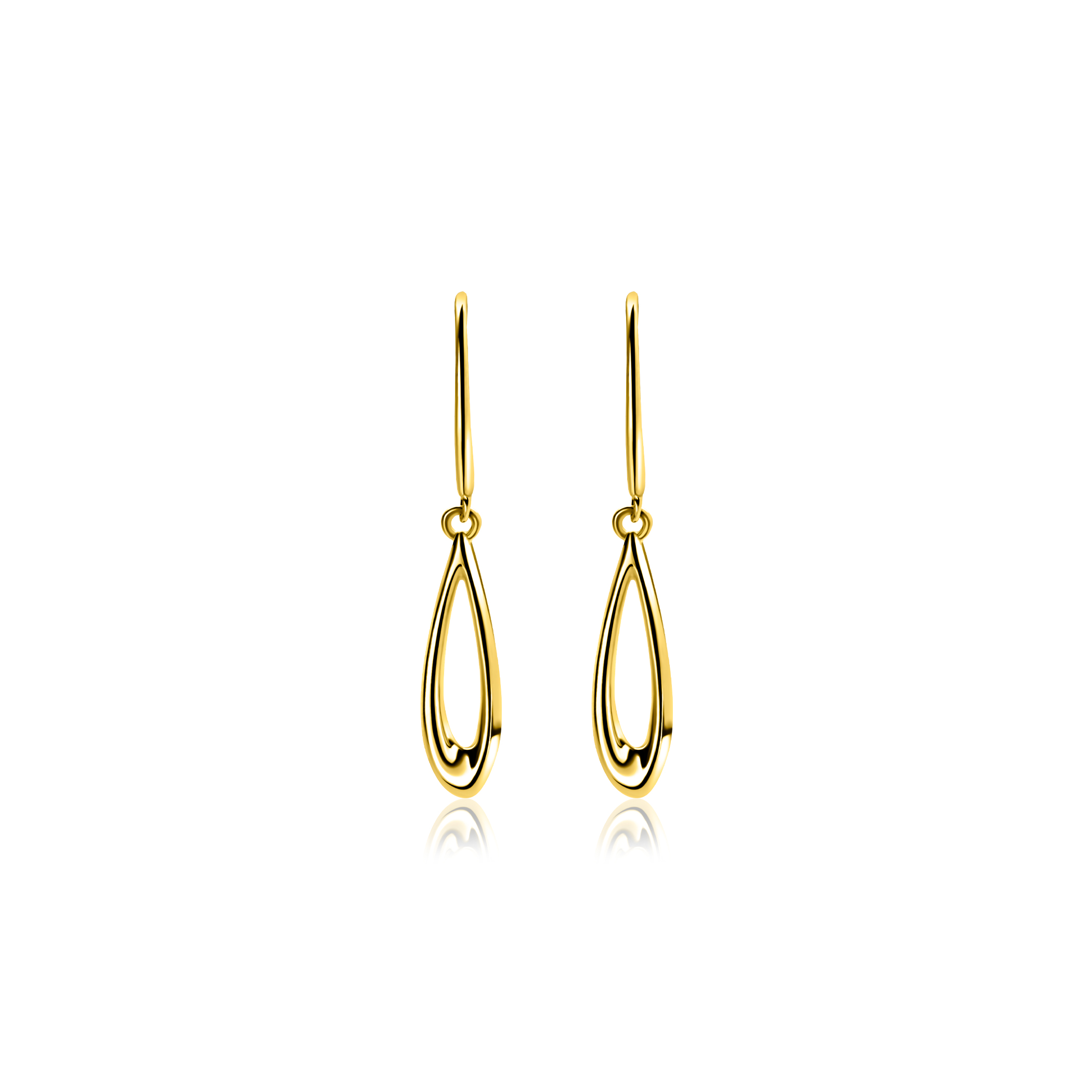 25mm ZINZI Gold 14 krt gouden oorhangers met open peervorm ZGO541