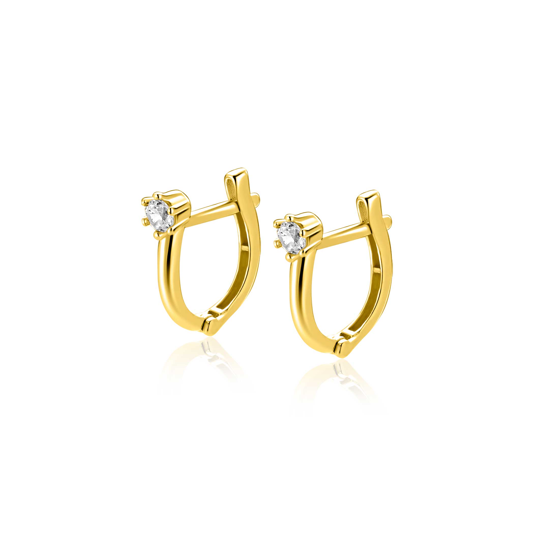 11mm ZINZI Gold 14 krt gouden oorringen ovaal model met witte zirconia en luxe klapsluiting ZGO566