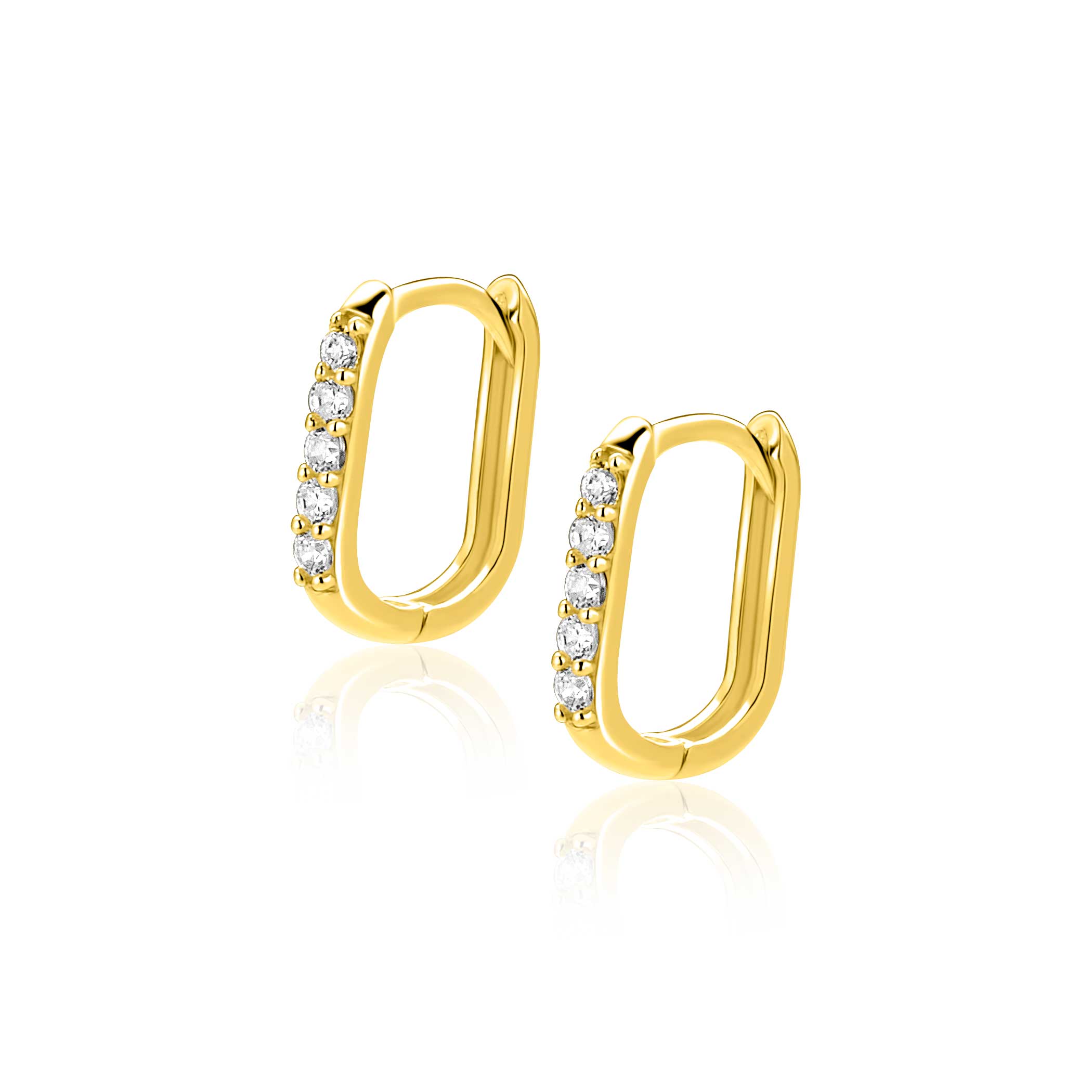 12mm ZINZI Gold 14 krt gouden oorringen rechthoekig model bezet met witte zirconia's met luxe klapsluiting 12mm x 1,9mm ZGO564