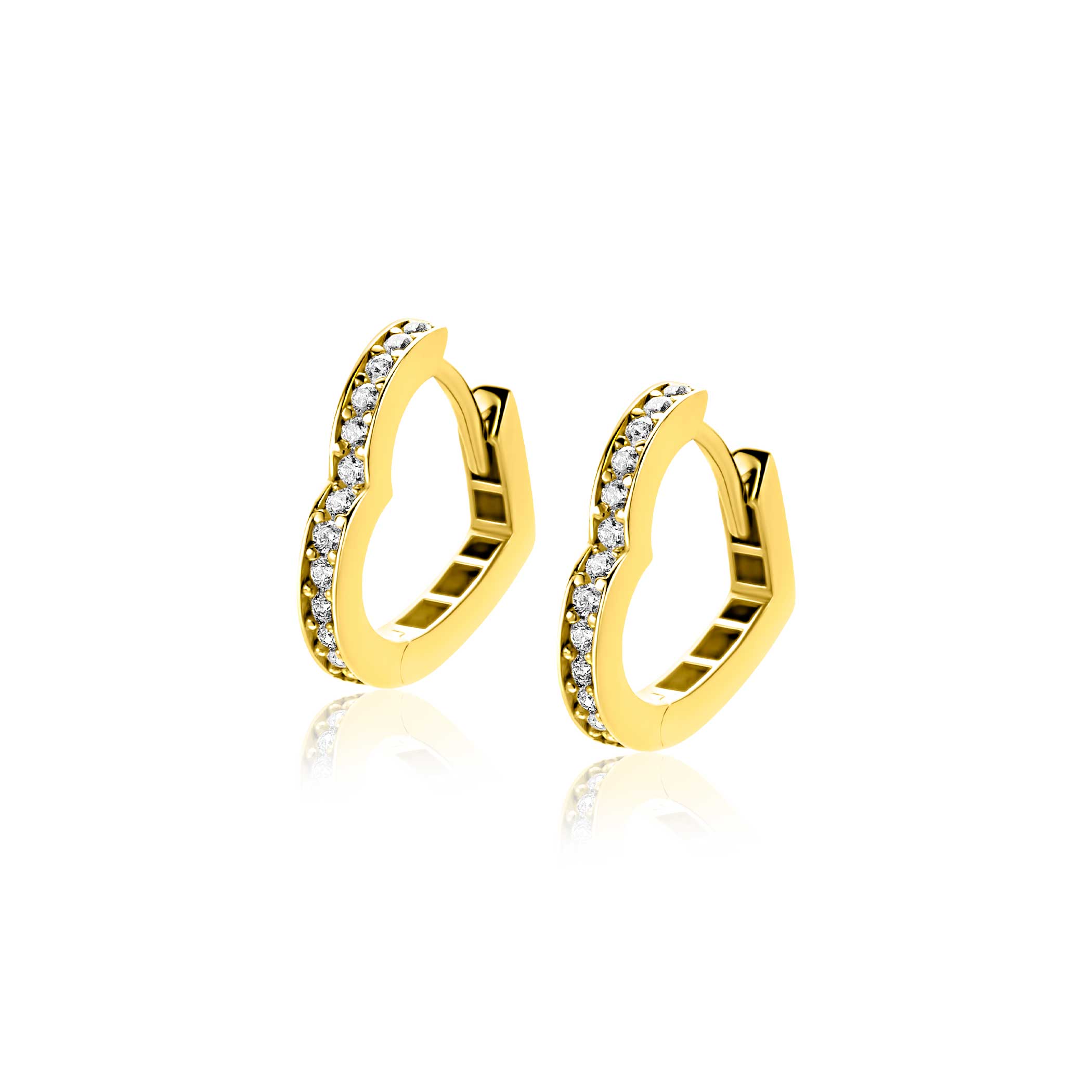 15mm ZINZI Gold 14 krt gouden oorringen in hartvorm, bezet met witte zirconia's en luxe klapsluiting 2mm vierkante buis ZGO574Z