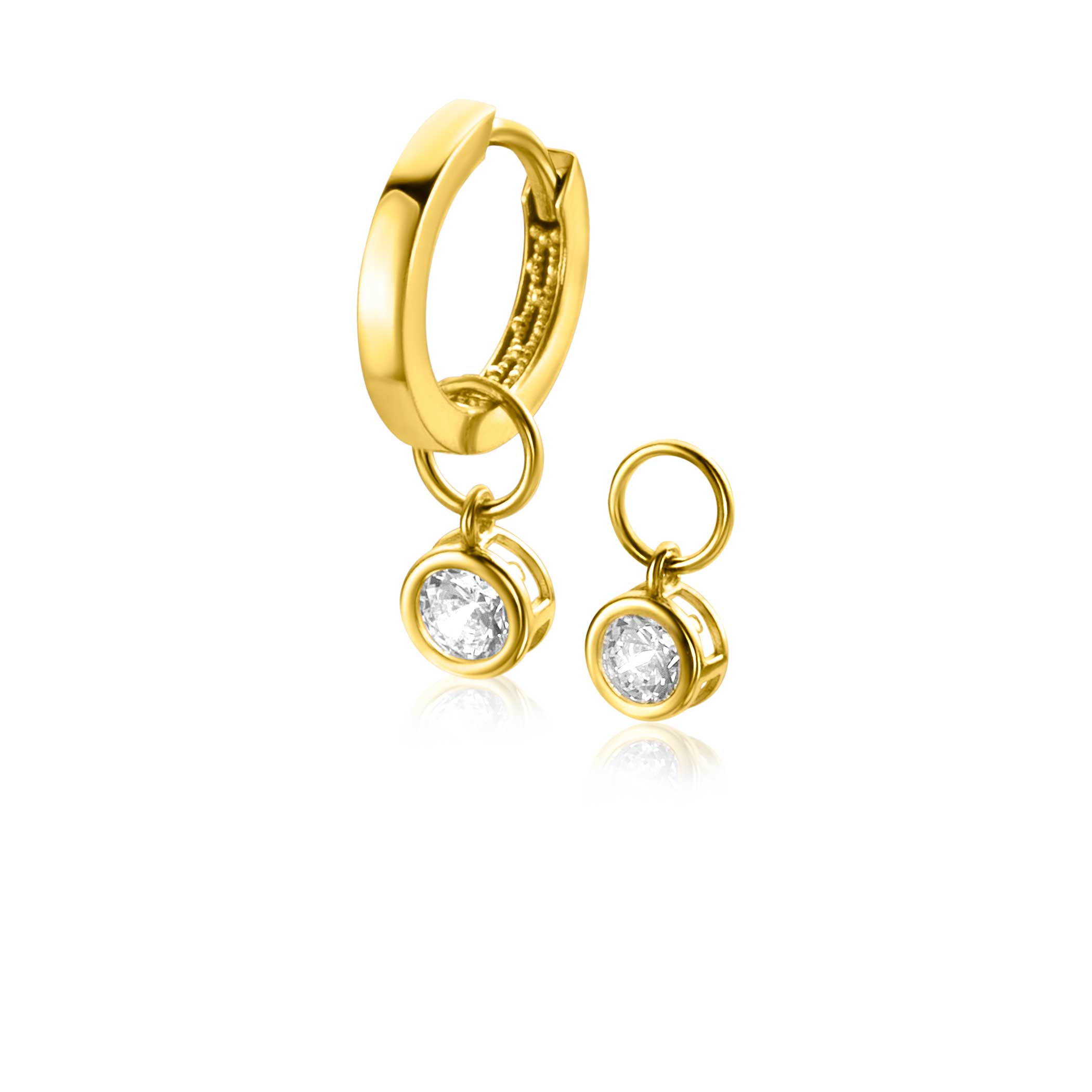 ZINZI Gold 14 krt gouden oorbedels in ronde vorm bezet met witte zirconia 5mm ZGCH421 (zonder oorringen)