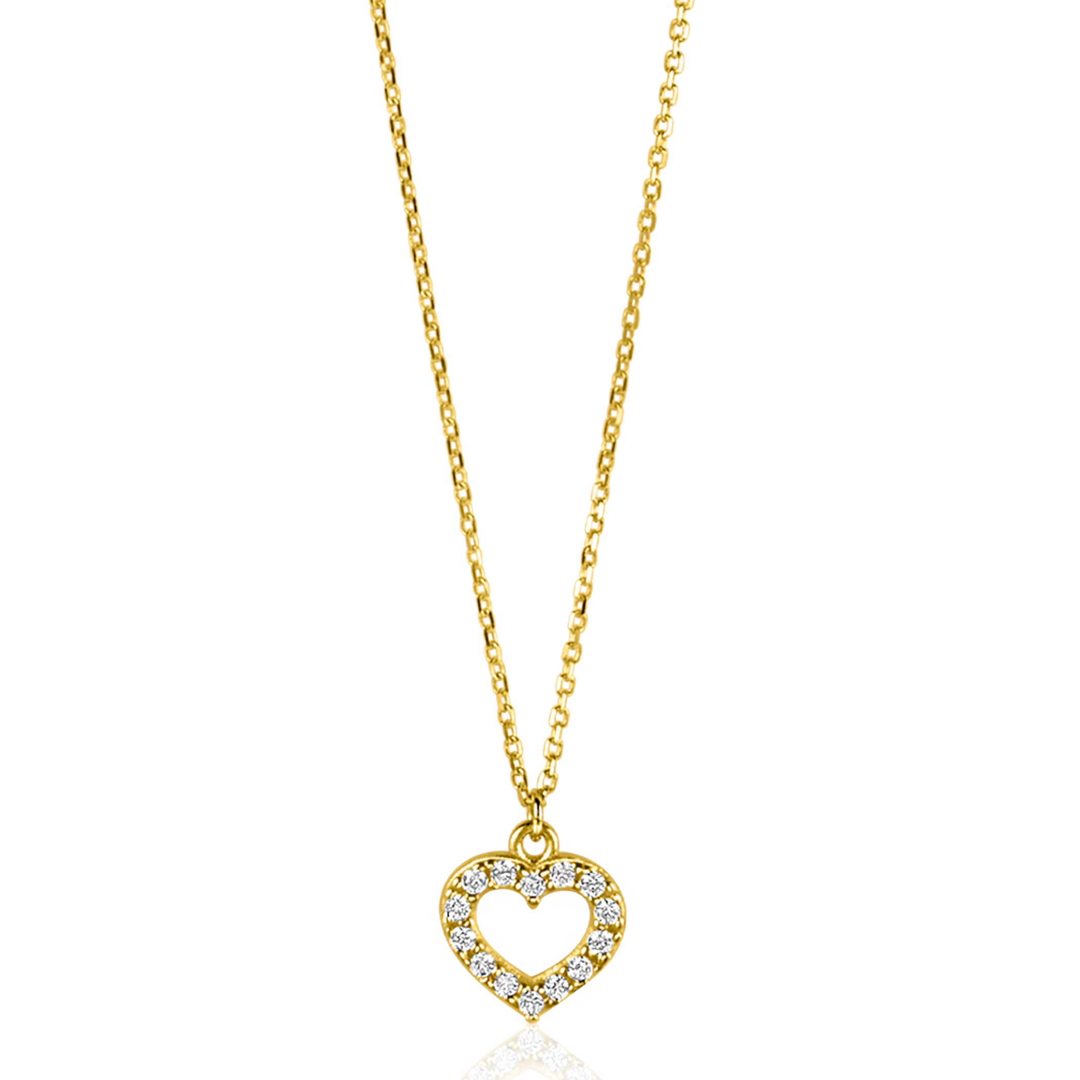 ZINZI Gold 14 krt gouden anker ketting met sierlijk open hartje (7mm), bezet met witte zirconia's 40-42,5cm ZGC450
