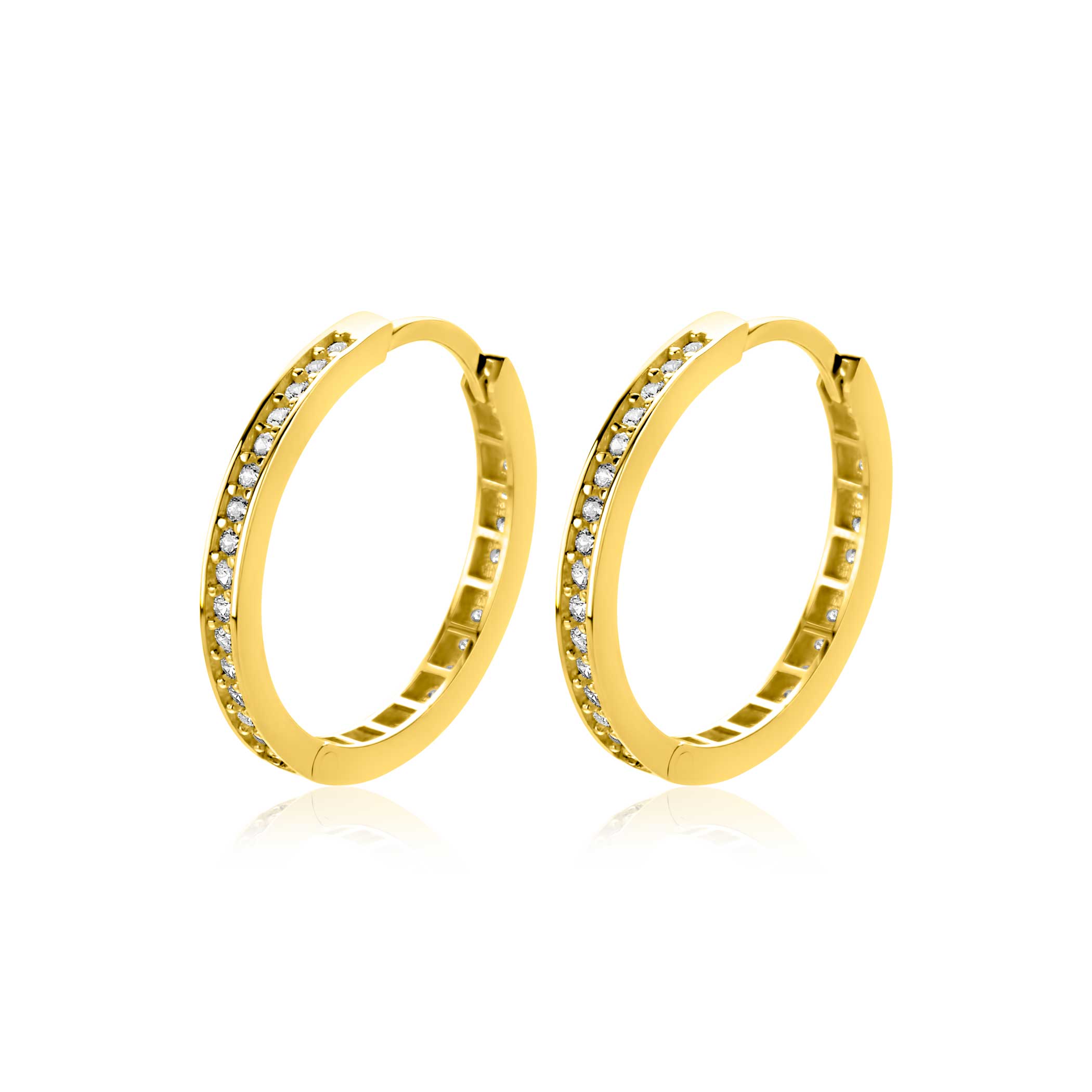 19mm ZINZI Gold 14 krt gouden oorringen met rijzetting witte zirconia's en luxe klapsluiting 2mm vierkante buis ZGO573Z