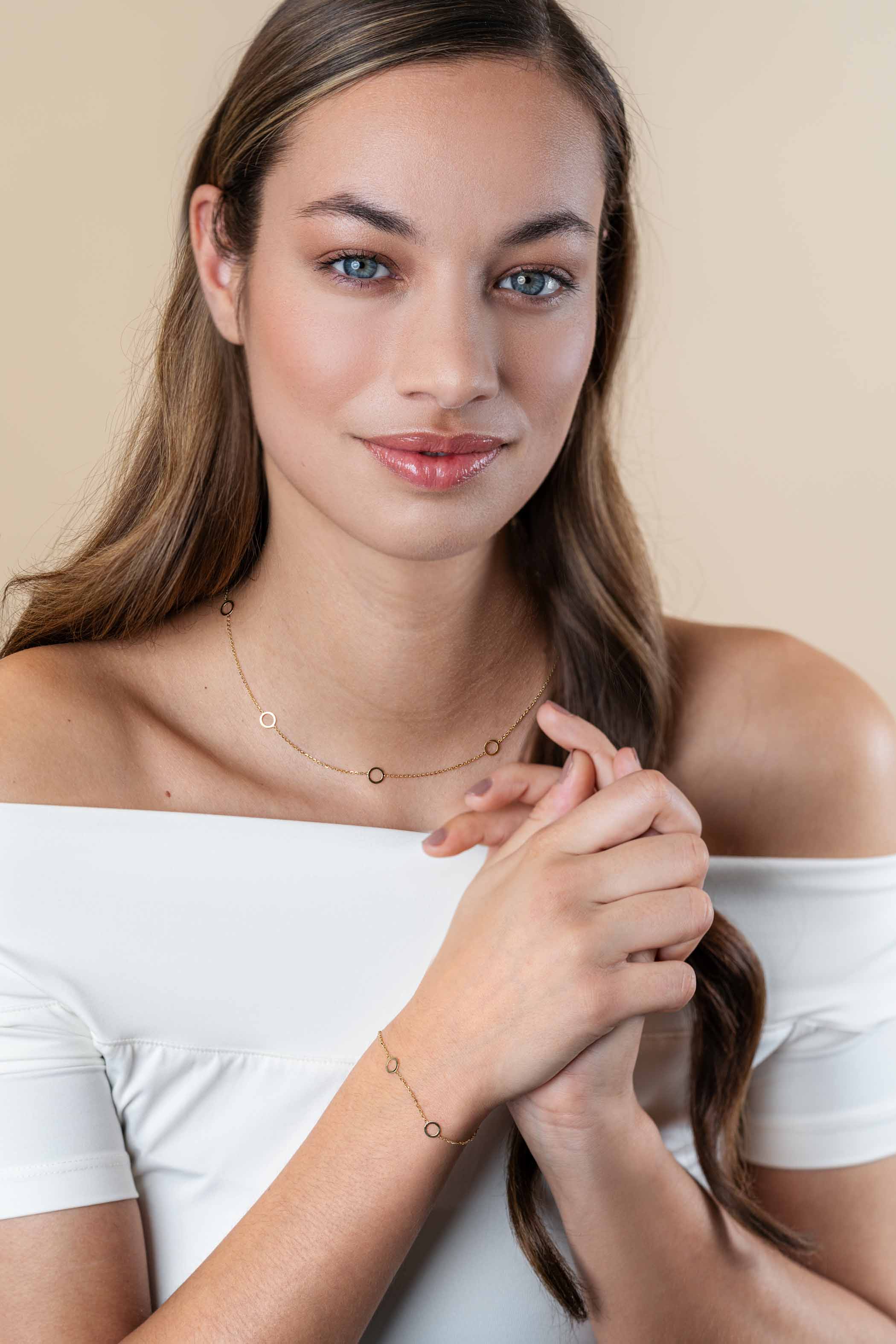 ZINZI Gold 14 krt gouden ketting met subtiele jasseron schakels en zeven open rondjes 6,5mm breed 42-45cm ZGC445
