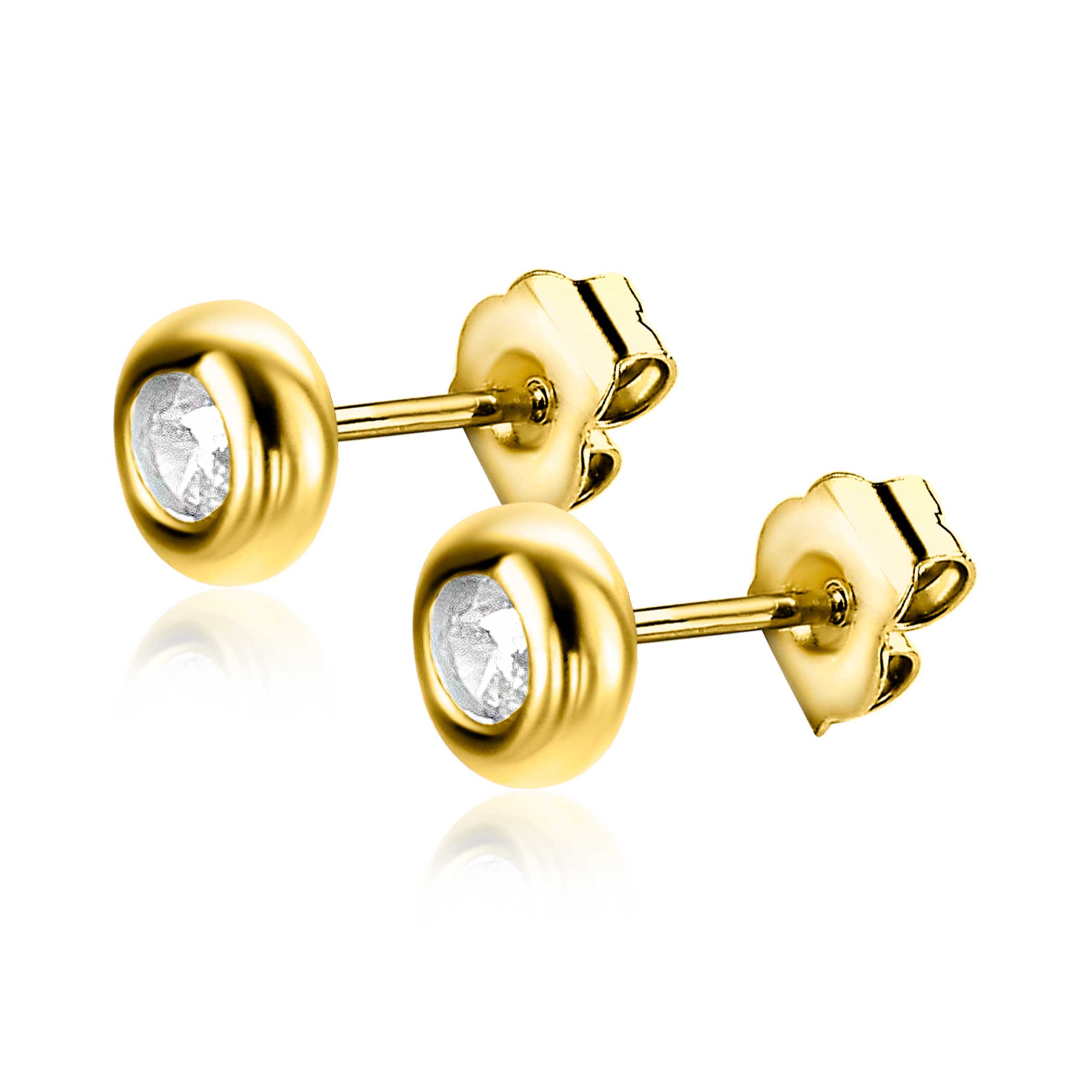 4,5mm ZINZI Gold 14 krt gouden oorknoppen bezet met witte zirconia in een glanzende ronde zetting ZGO318