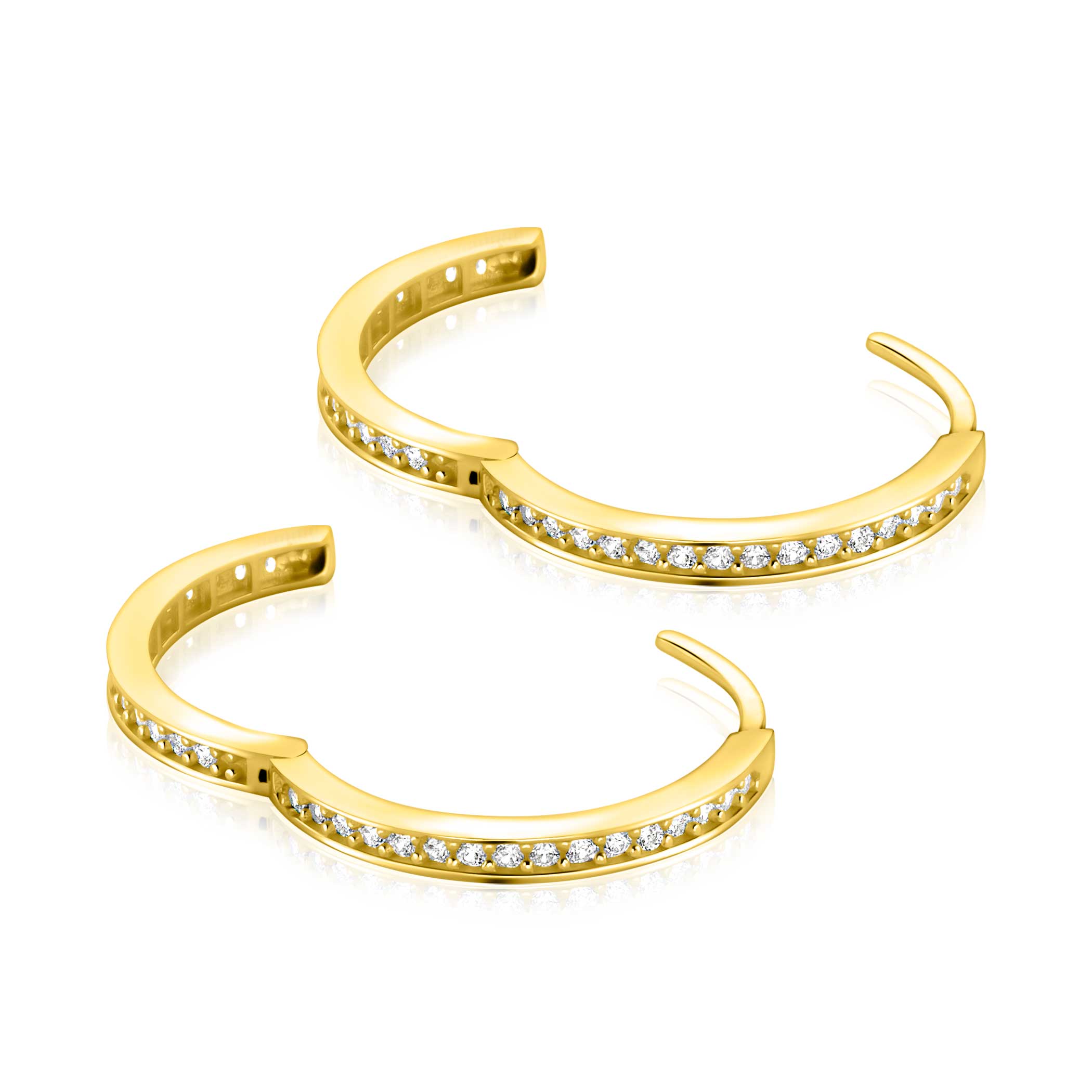 19mm ZINZI Gold 14 krt gouden oorringen met rijzetting witte zirconia's en luxe klapsluiting 2mm vierkante buis ZGO573Z