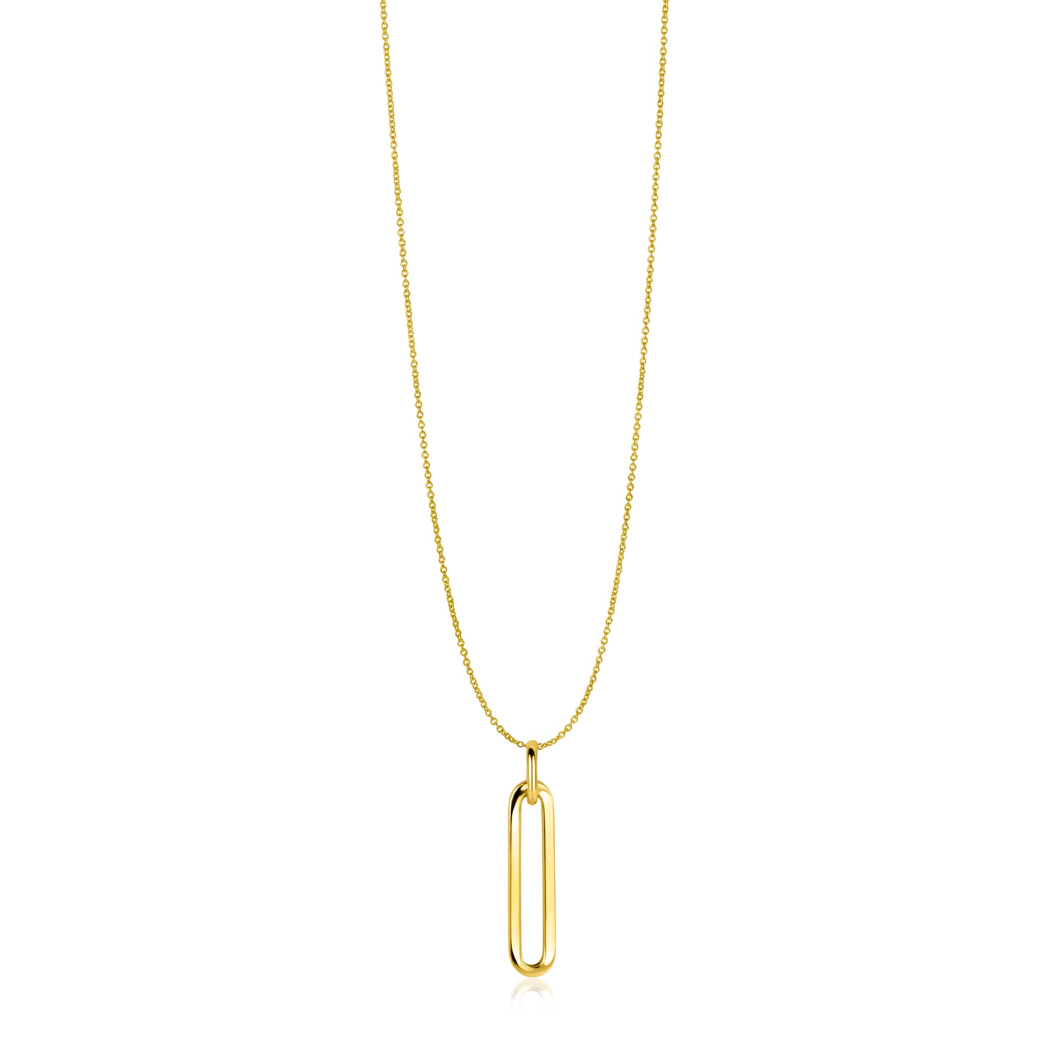 ZINZI Gold 14 krt gouden hanger 26mm met lange trendy paperclip-schakel ZGH358 (zonder collier)