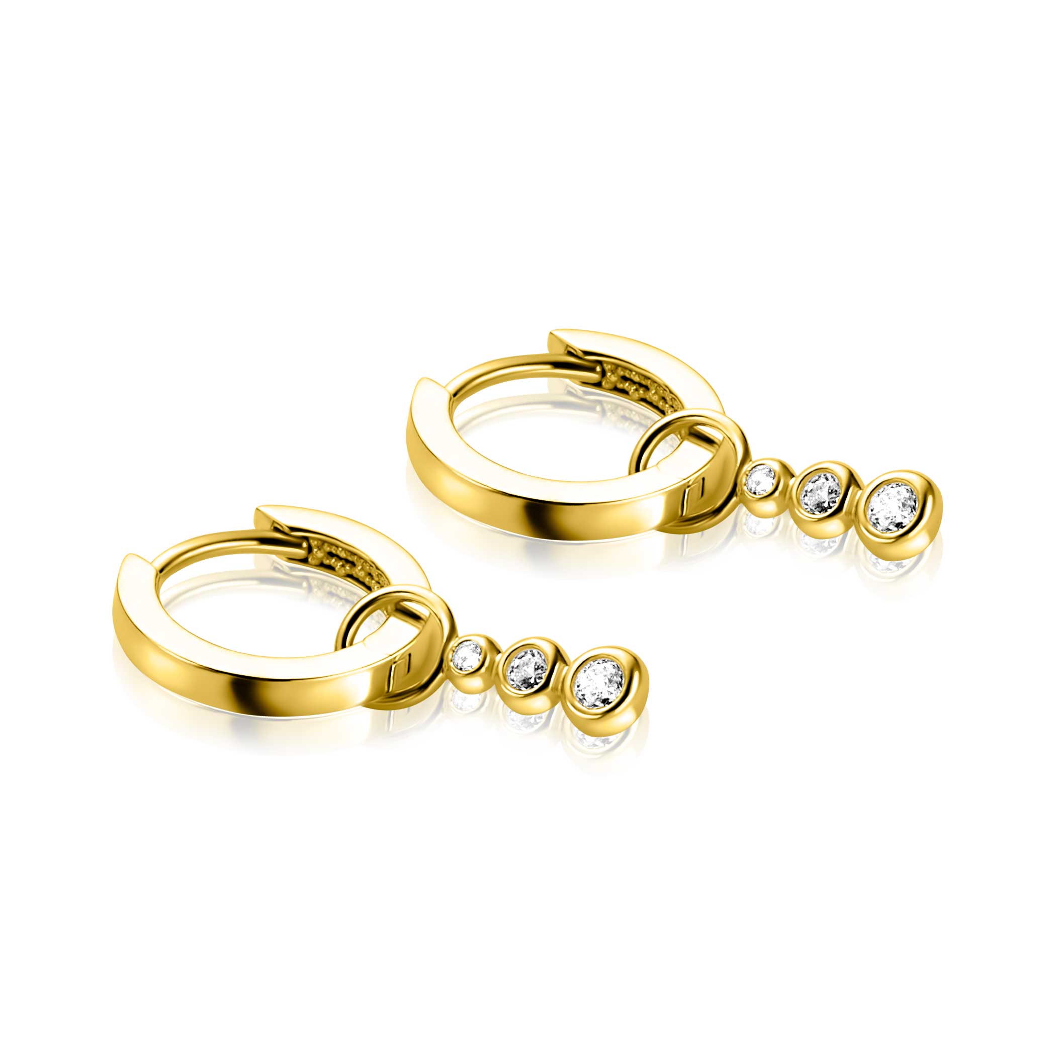 ZINZI Gold 14 karaat gouden oorbedels met drie aflopende ronde witte zirconia's ZGCH556 (zonder oorringen)