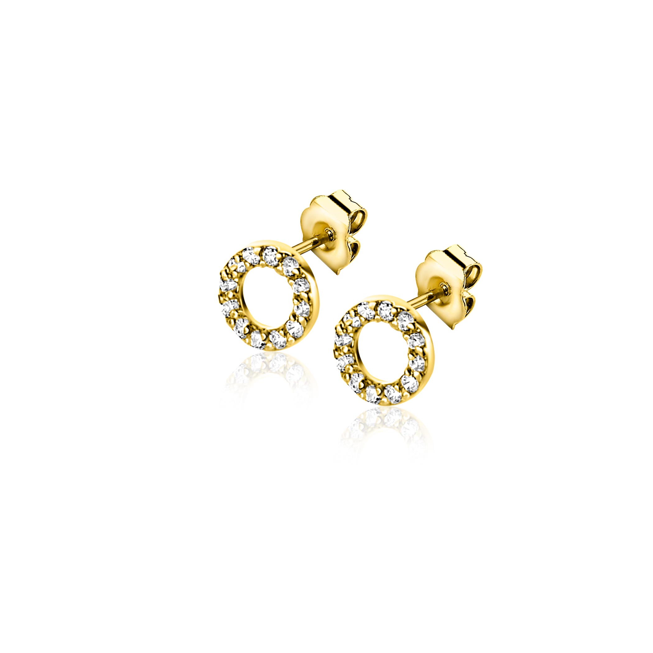 5,5mm ZINZI Gold 14 krt gouden oorknoppen open rondje bezet met witte zirkonia's ZGO550