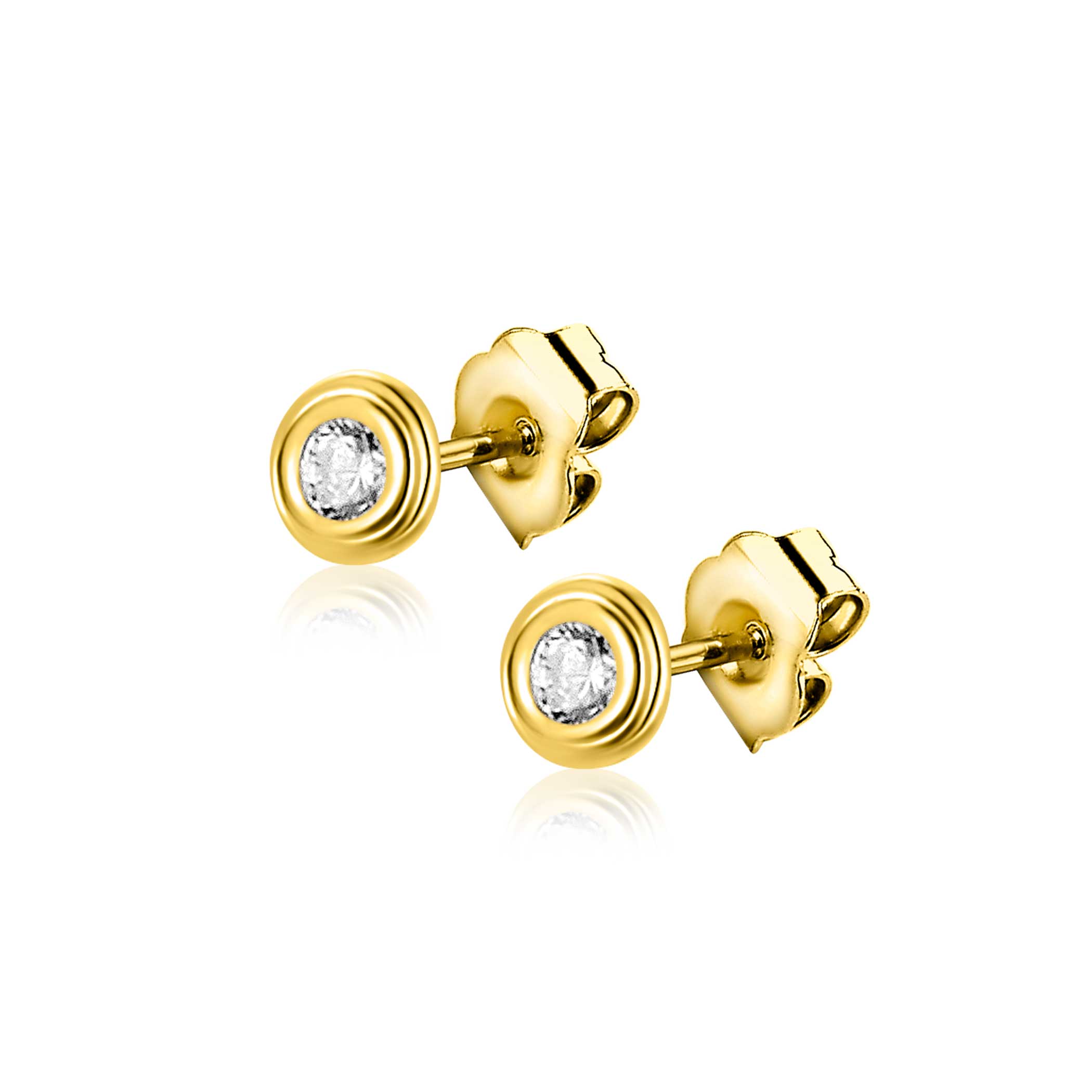 3mm ZINZI Gold 14 krt gouden oorstekers met ronde witte zirconia in bewerkt kastje ZGO560
