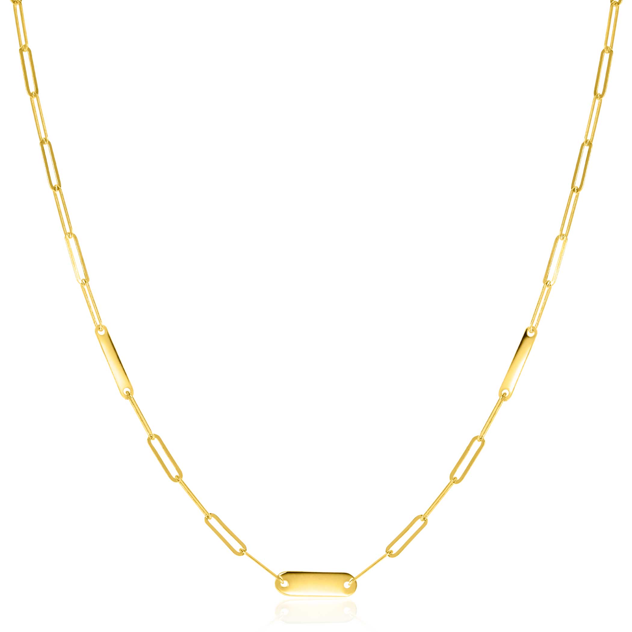 ZINZI Gold 14 krt gouden schakelketting met paperclip schakels (1,8mm breed) en drie gladde plaatjes 45cm ZGC443
