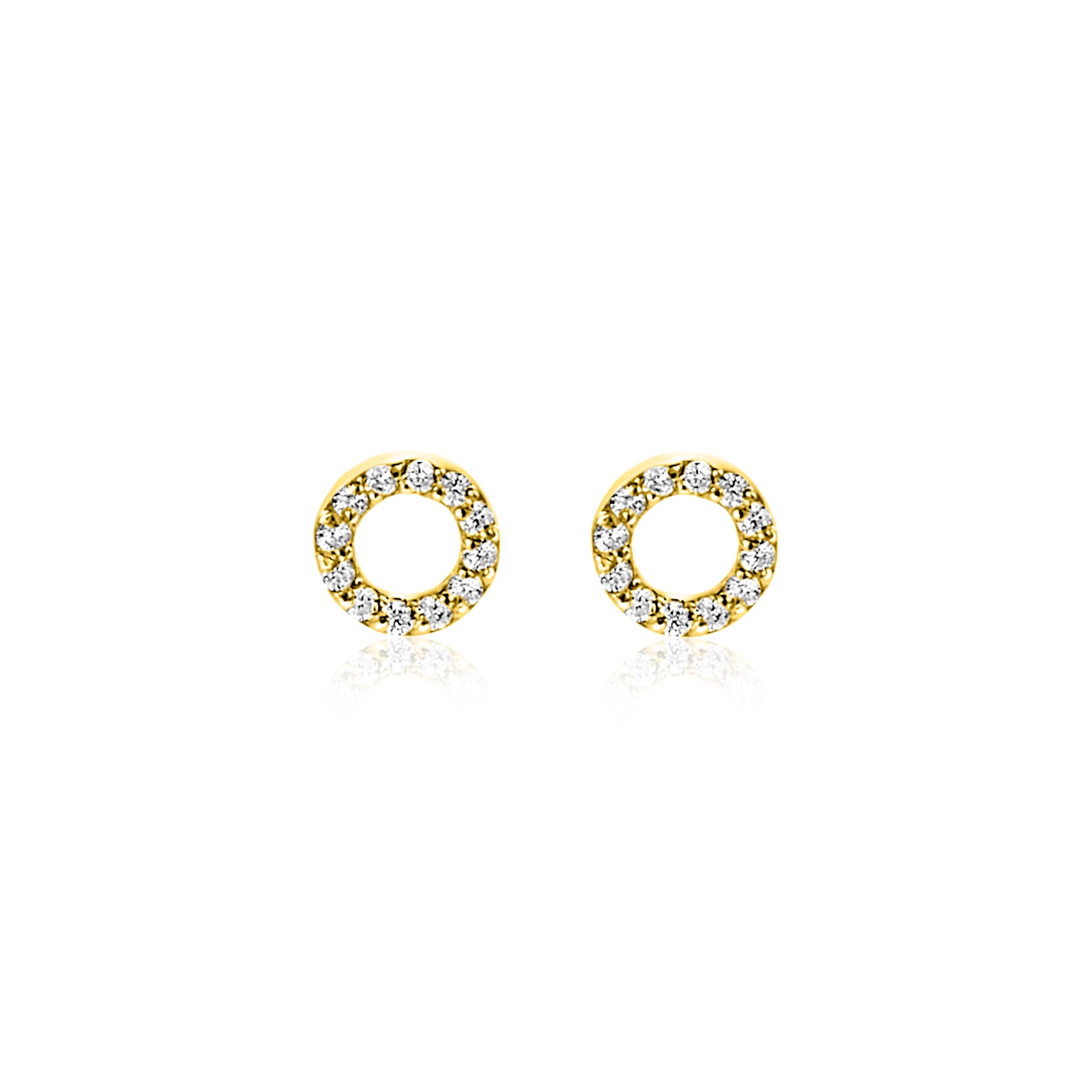 5,5mm ZINZI Gold 14 krt gouden oorknoppen open rondje bezet met witte zirkonia's ZGO550