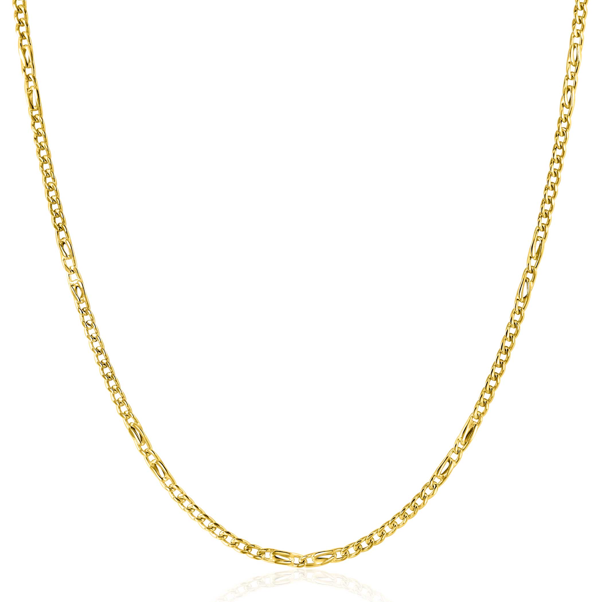 ZINZI Gold 14 karaat gouden massieve gourmet ketting met valkenoog schakels 2mm breed 41-43cm ZGC498
