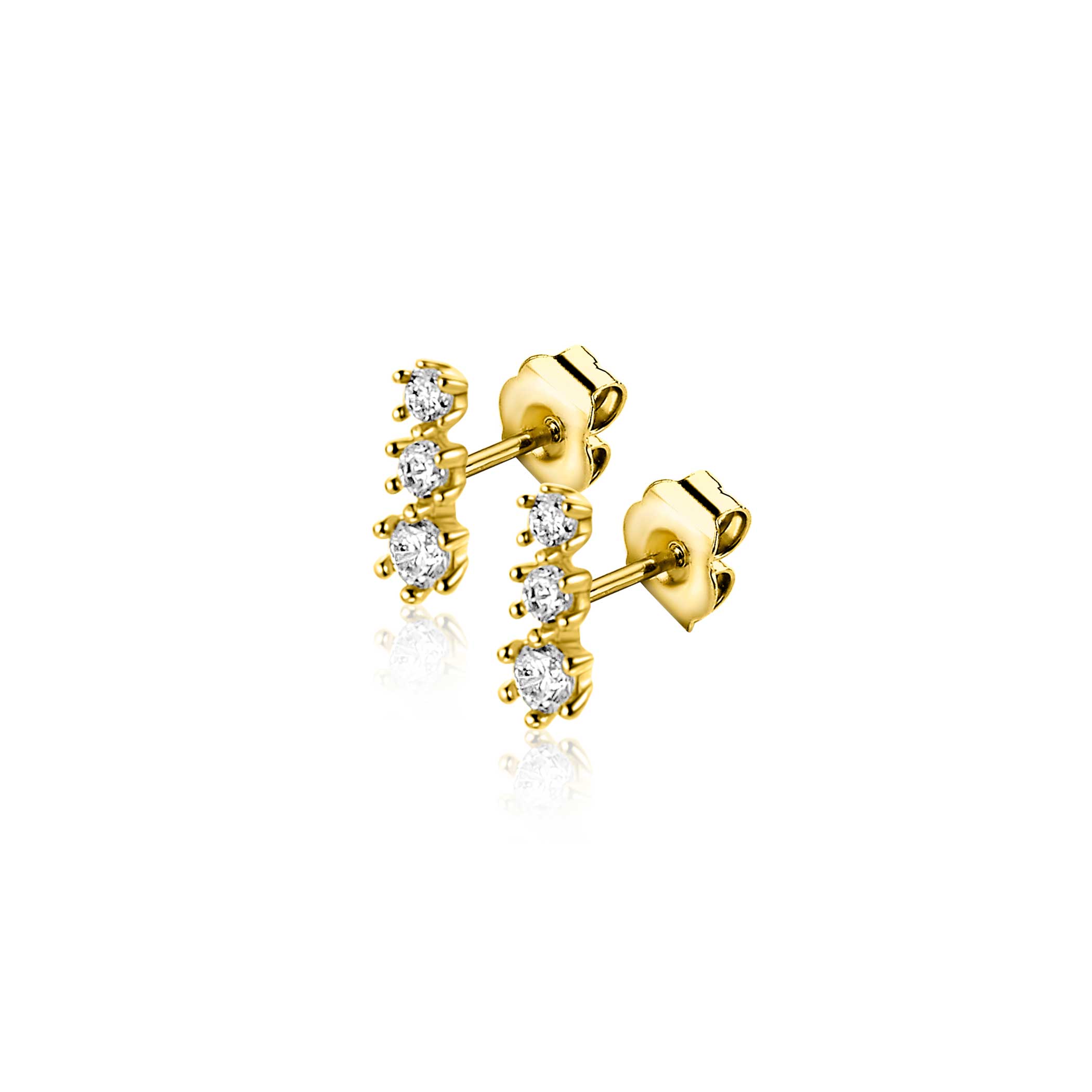 6,5mm ZINZI Gold 14 krt gouden oorstekers bezet met een rij aan witte zirkonia's ZGO543