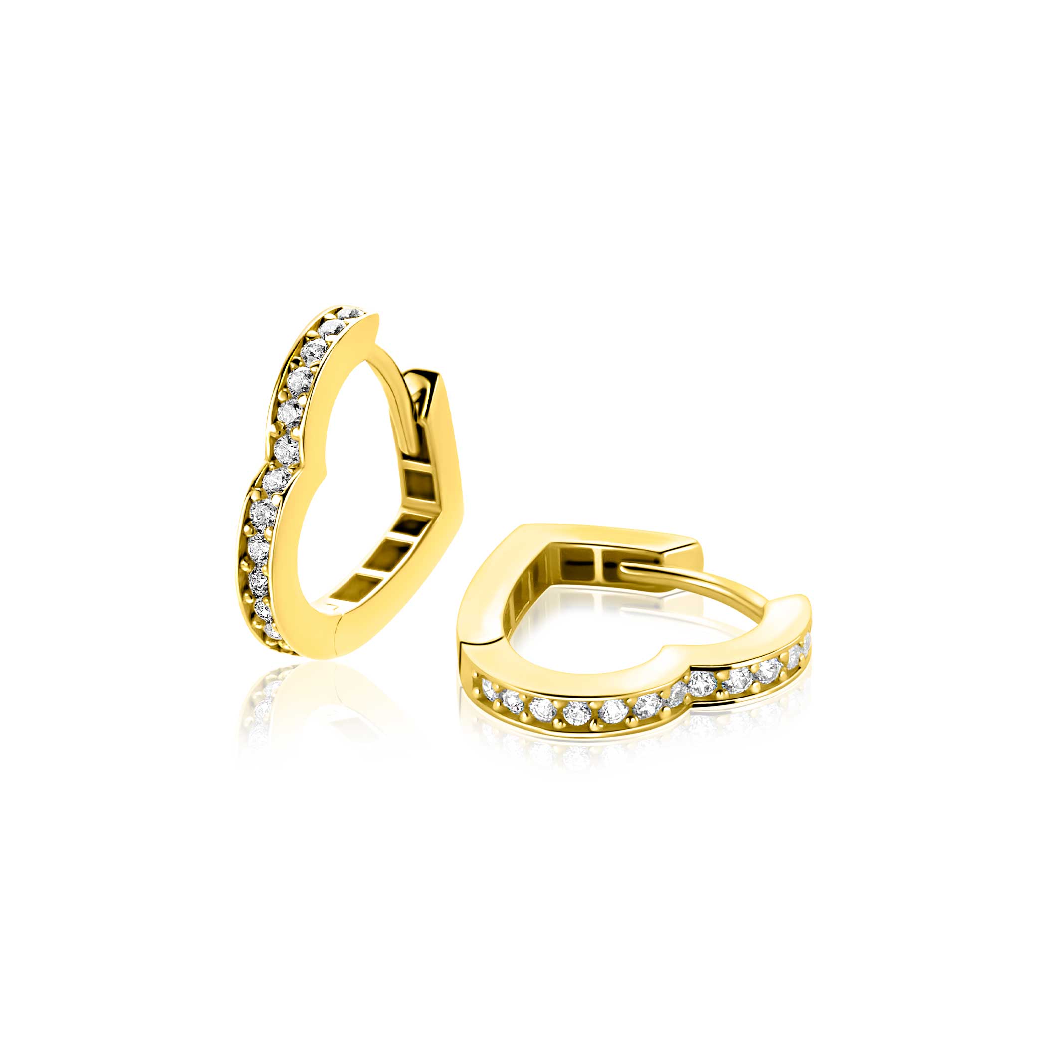 15mm ZINZI Gold 14 krt gouden oorringen in hartvorm, bezet met witte zirconia's en luxe klapsluiting 2mm vierkante buis ZGO574Z