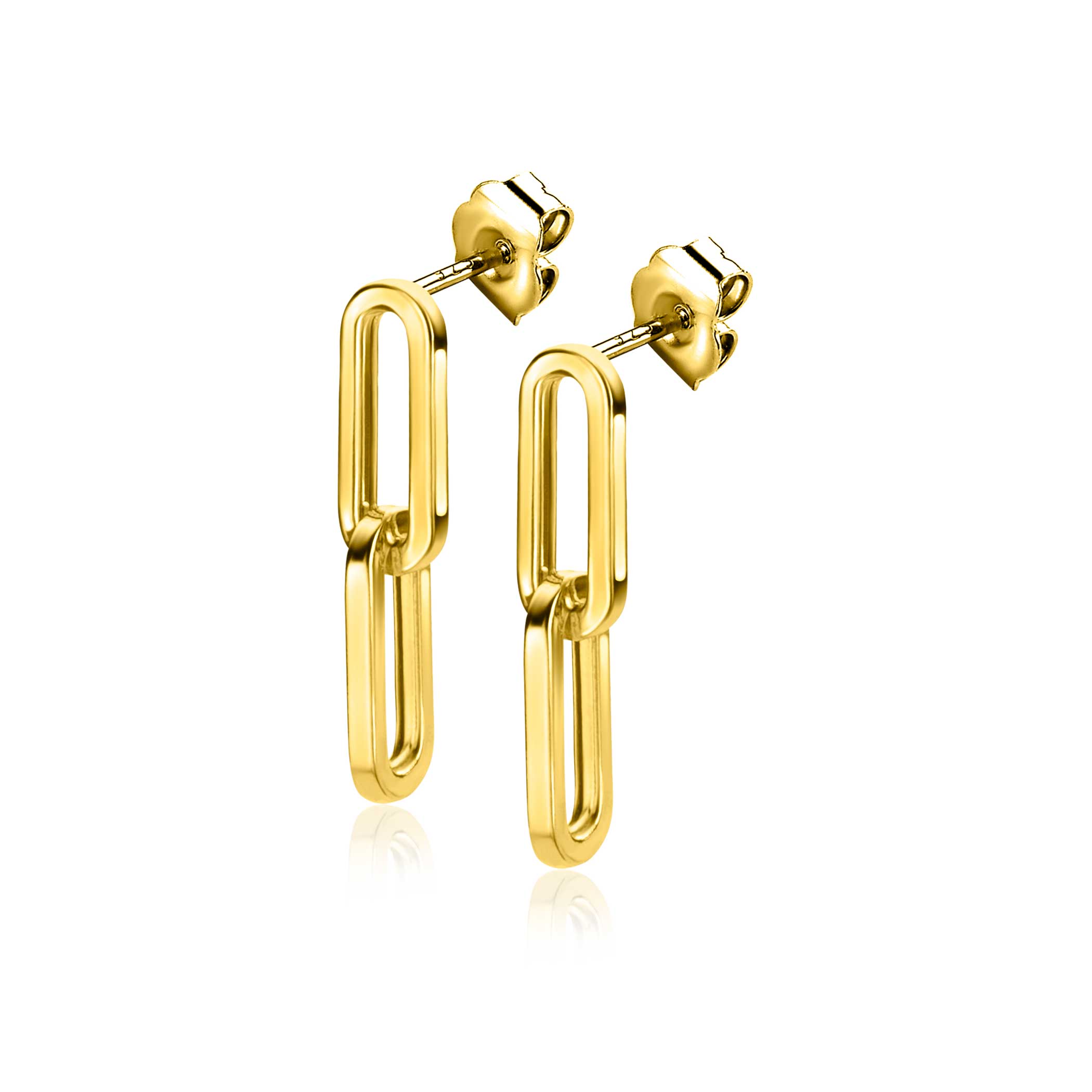 25mm ZINZI Gold 14 krt gouden oorstekers met twee trendy paperclip-schakels 25mm ZGO360