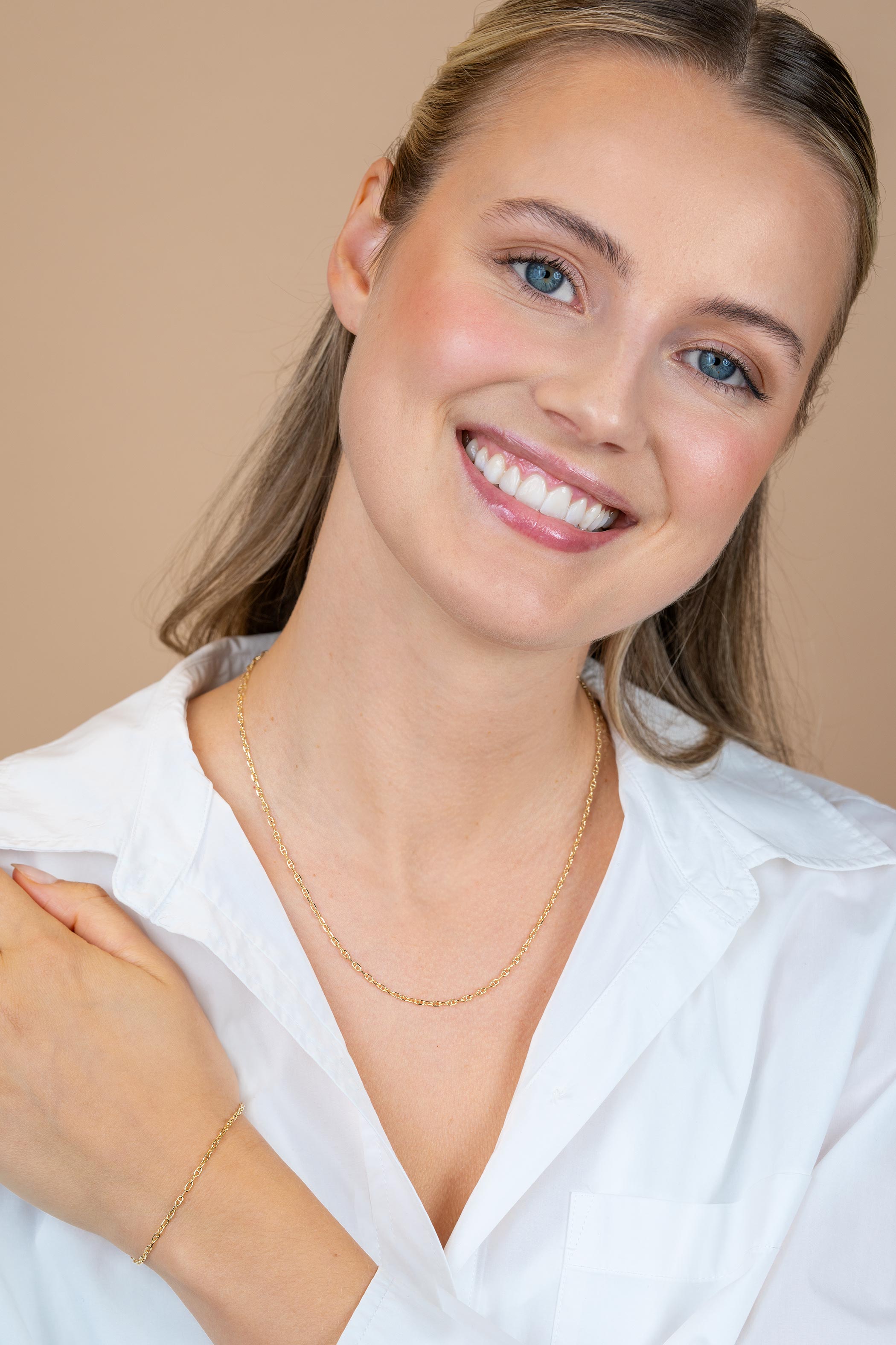 ZINZI Gold 14 karaat gouden massieve marine schakelarmband 2mm breed 18,5cm ZGA577
