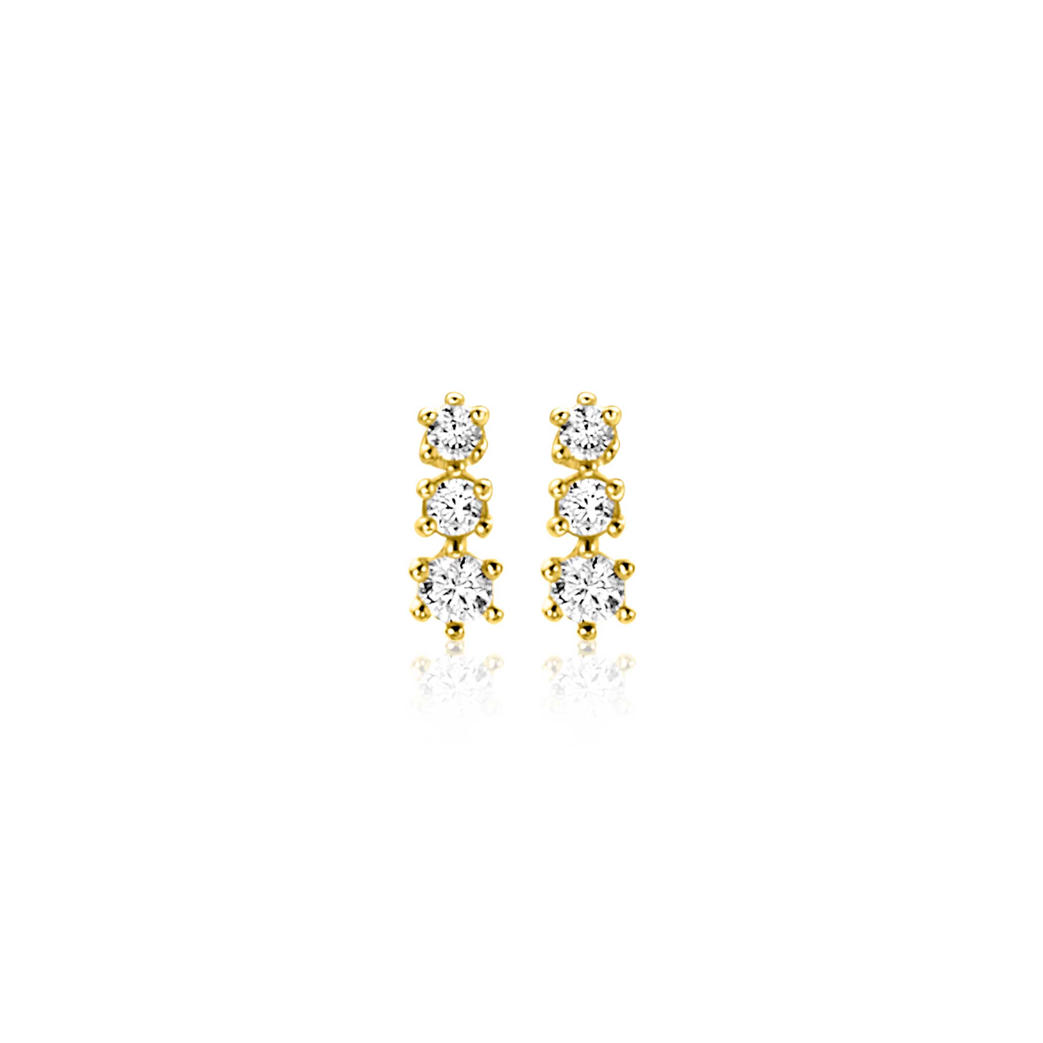 6,5mm ZINZI Gold 14 krt gouden oorstekers bezet met een rij aan witte zirkonia's ZGO543
