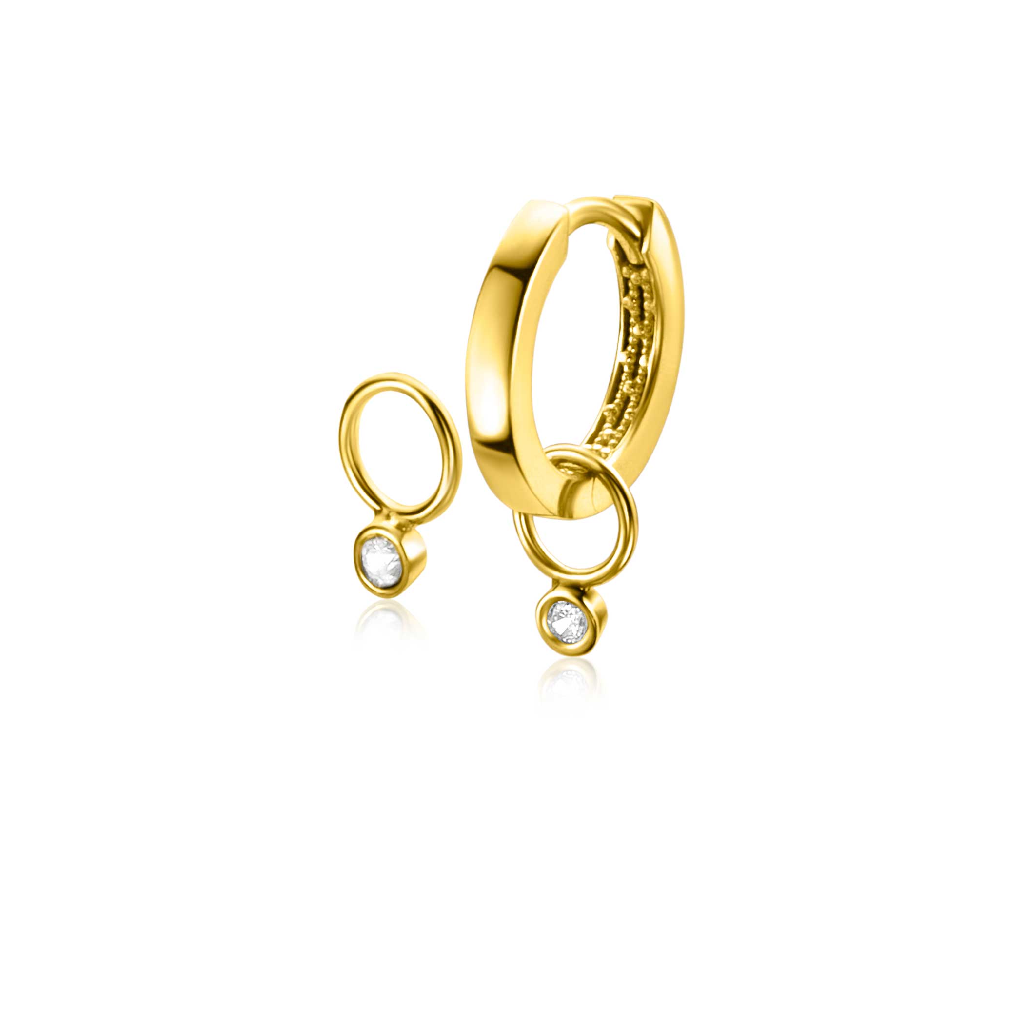 ZINZI Gold 14 krt gouden oorbedels bezet met een kleine ronde zirconia 2,5mm ZGCH420 (zonder oorringen)