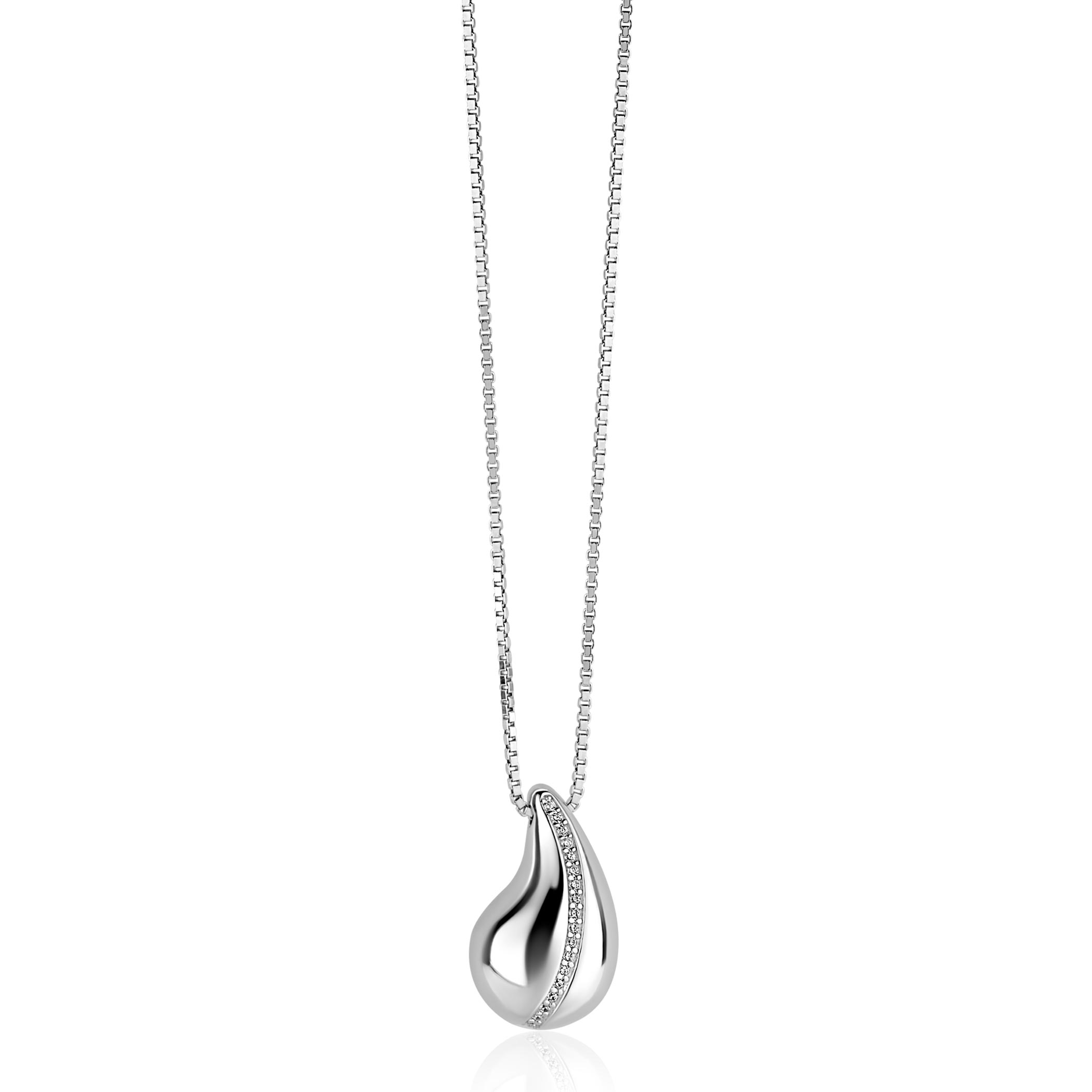 ZINZI zilveren venetiaanse ketting 45-48cm met druppelvormige hanger 20mm, golvende rij witte zirkonia's ZIC2707