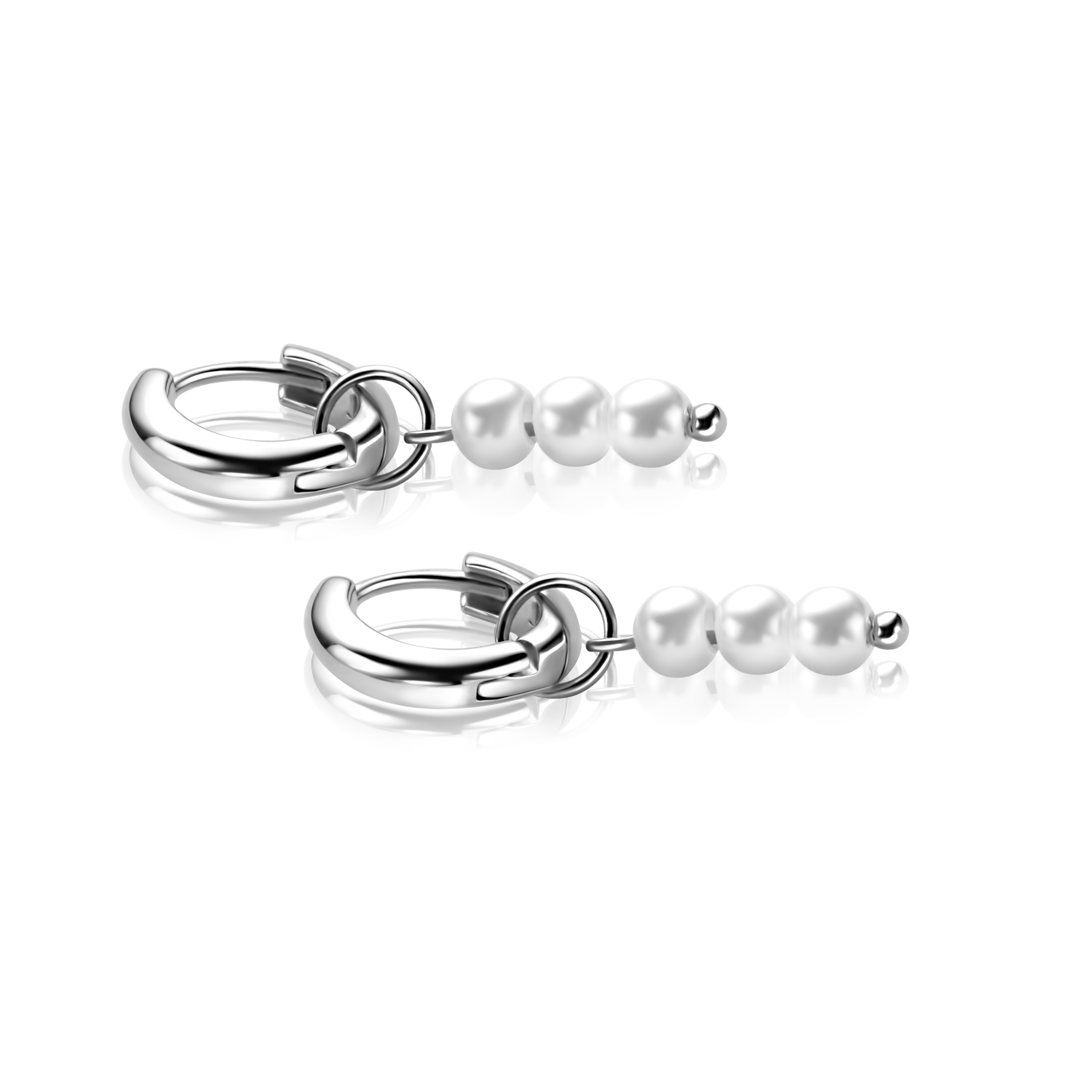 12mm ZINZI zilveren oorbedels met 3 witte pareltjes ZICH2734 (zonder oorringen)