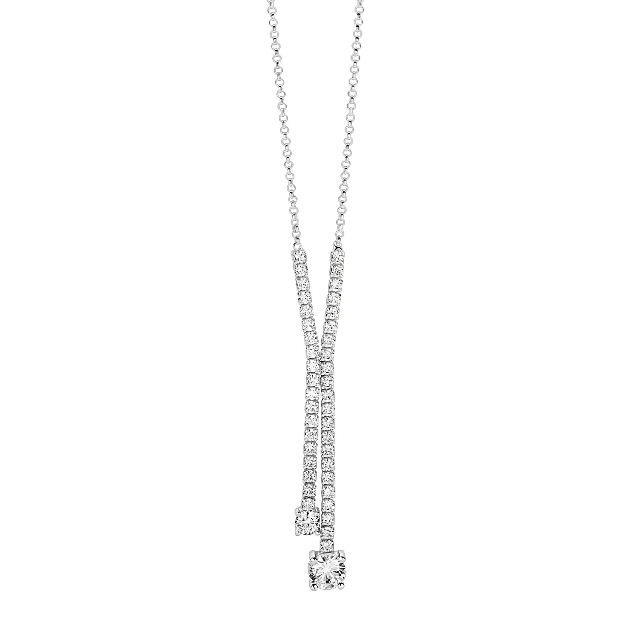 ZINZI zilveren Y-collier 45cm met luxe tennislook en witte zirkonia's in rijzetting met twee grotere witte zirkonia's ZIC2894