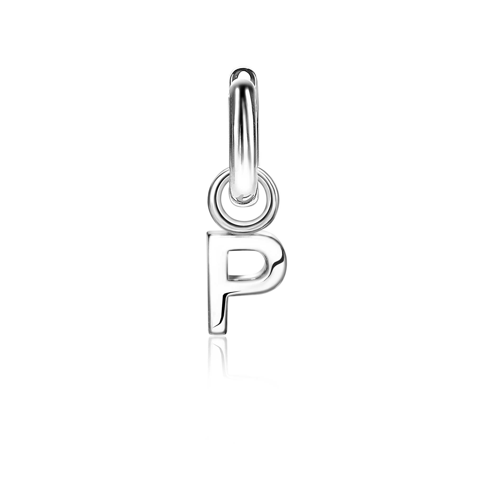 ZINZI zilveren letter oorbedel P per stuk geprijsd ZICH2144P. (zonder oorringen).