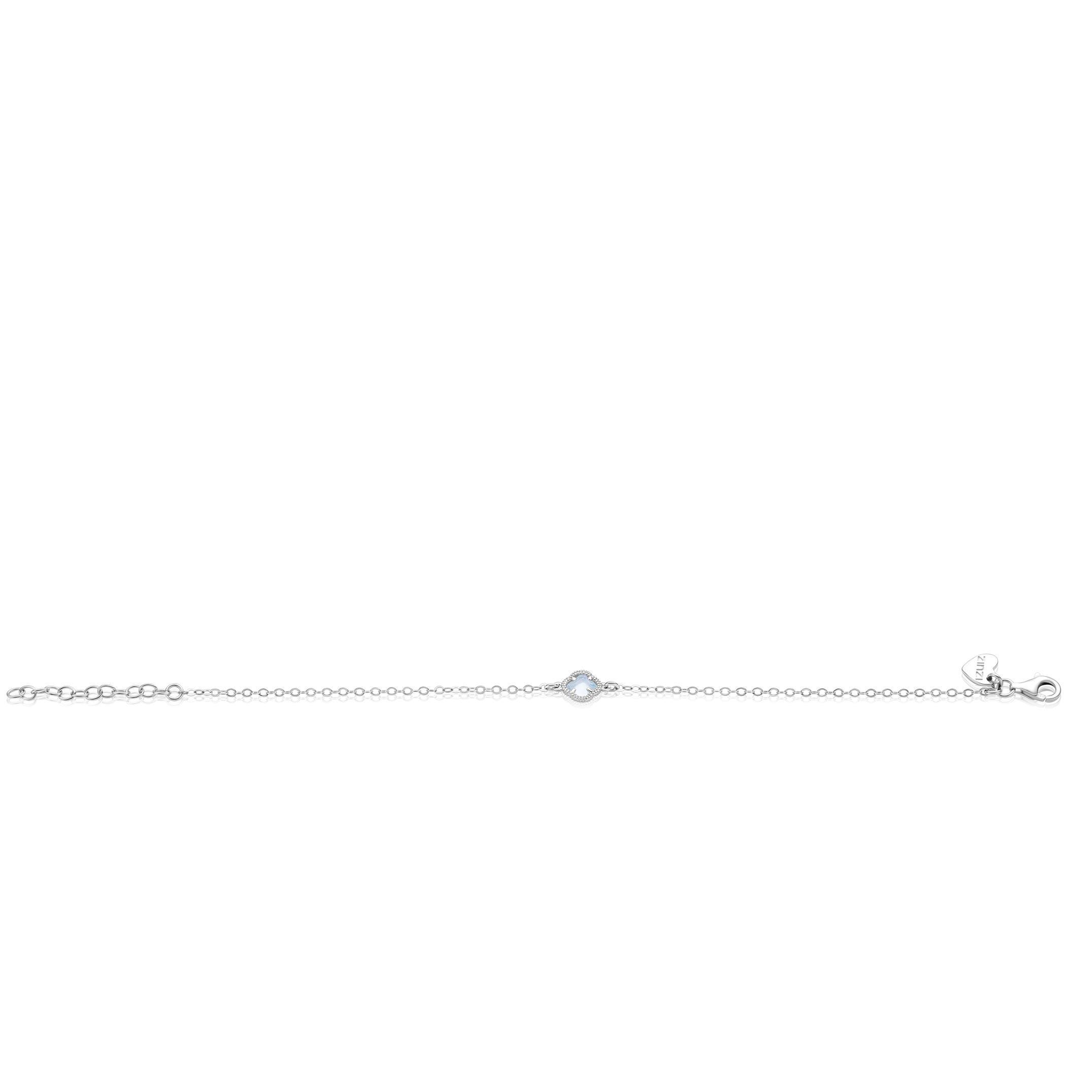 ZINZI zilveren schakel armband met een lichtblauwe klaver in het midden 16-19cm ZIA2905B