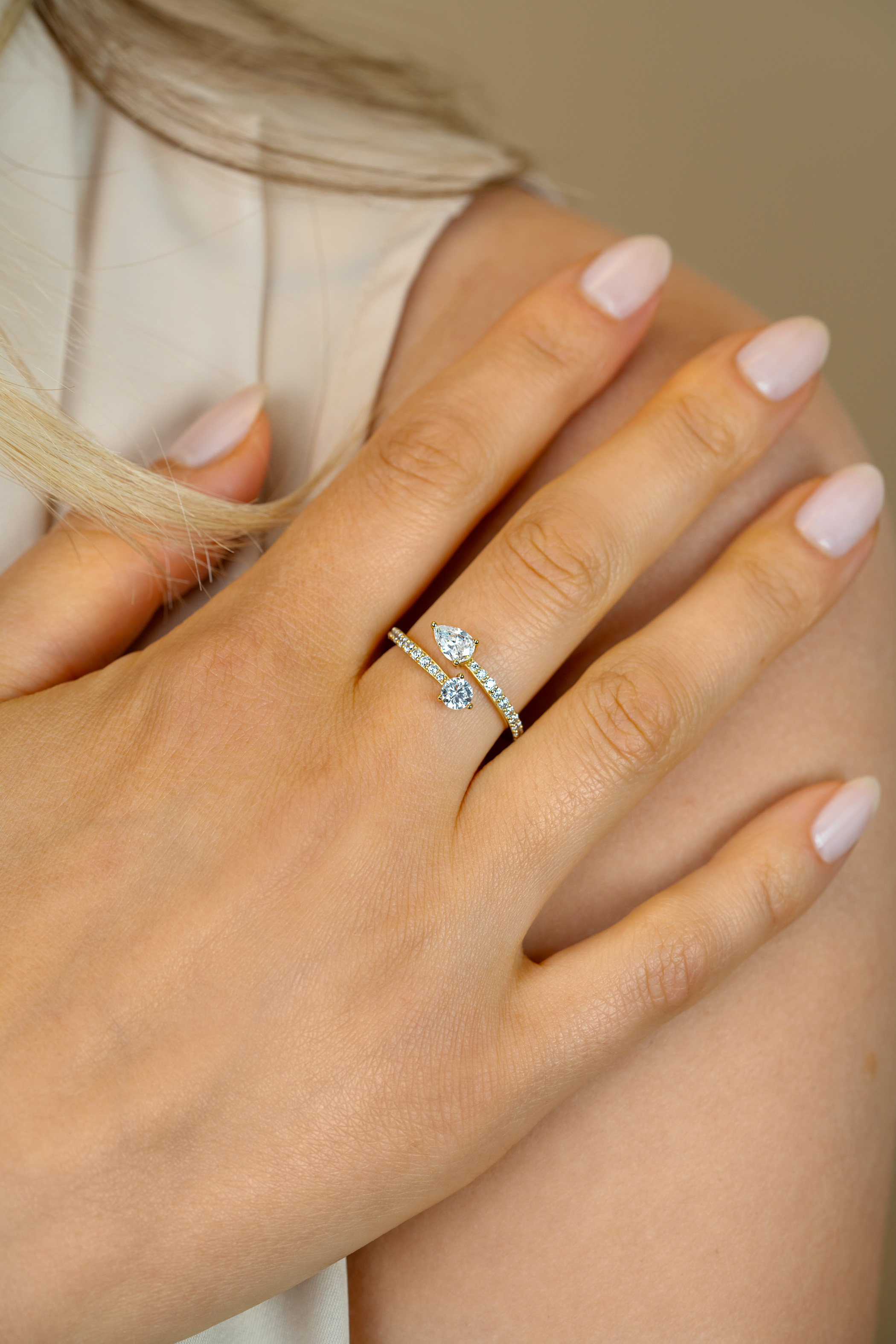 ZINZI gold plated zilveren multi-look ring met druppel- en ronde zetting ZIR2726Y