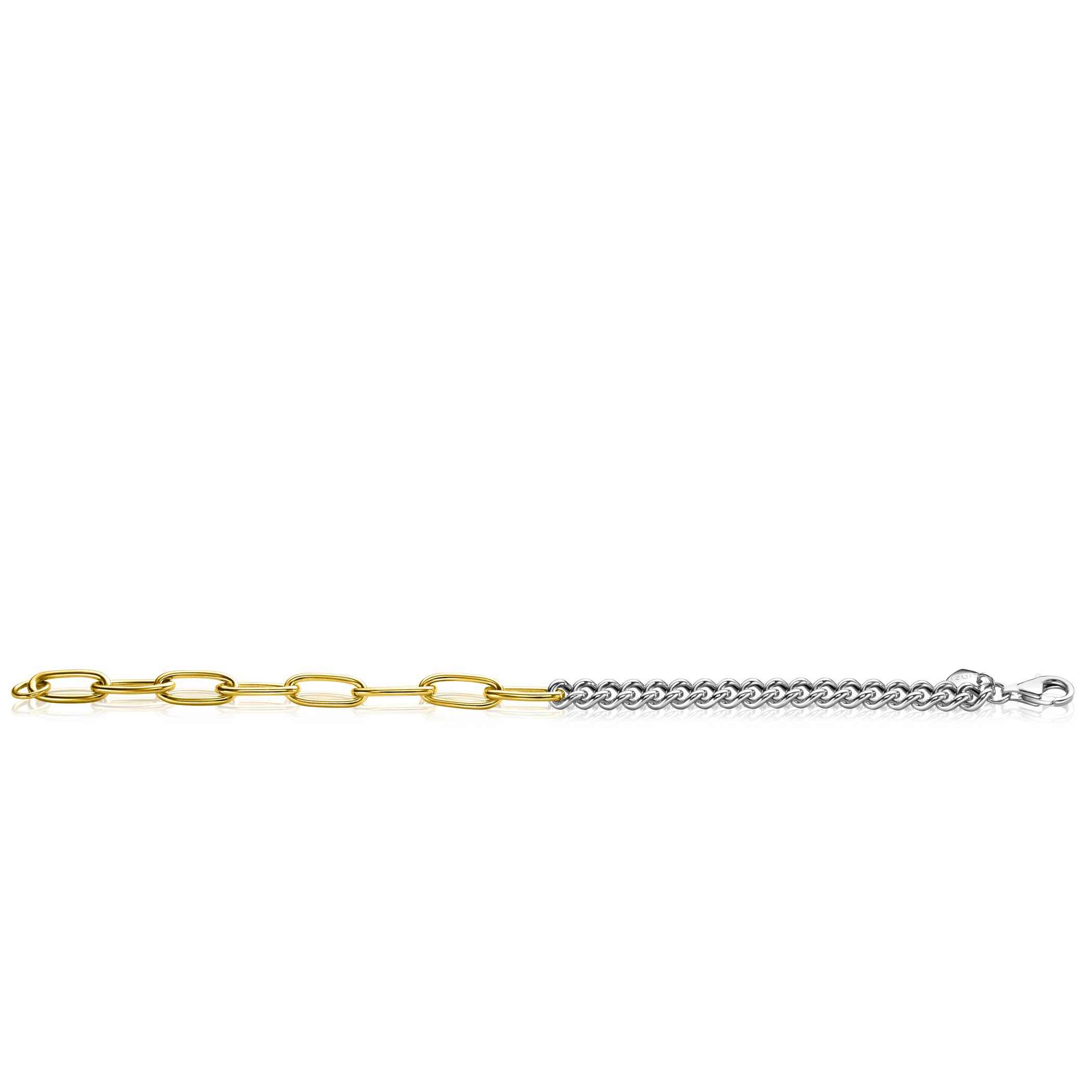 ZINZI zilveren bicolor armband met hippe gourmet en gold plated ovale schakels 6mm breed en 18,5cm ZIA-BF79