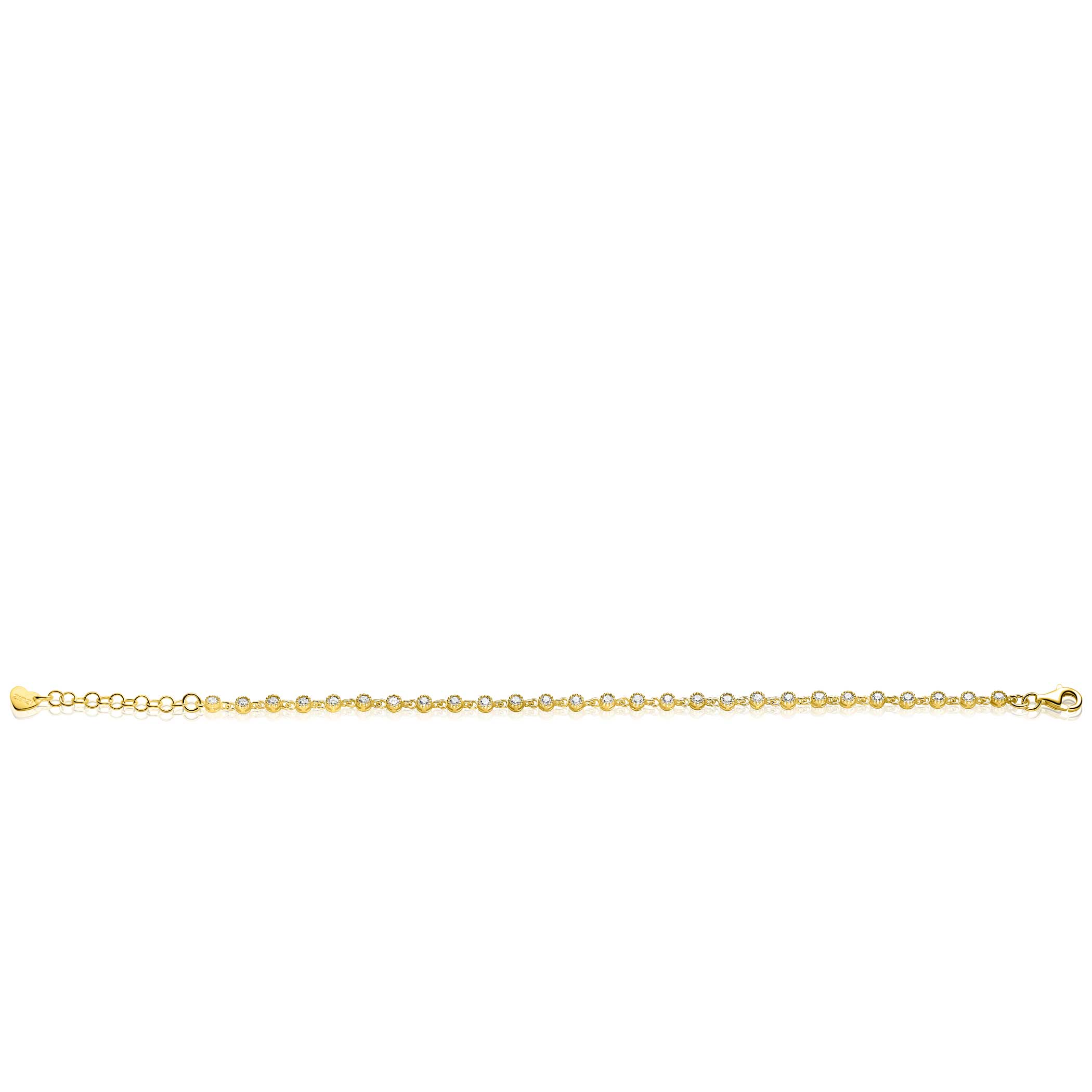 ZINZI gold plated zilveren armband met een speelse rij witte zirkonia’s in ronde zetting 3mm breed ZIA2893Y