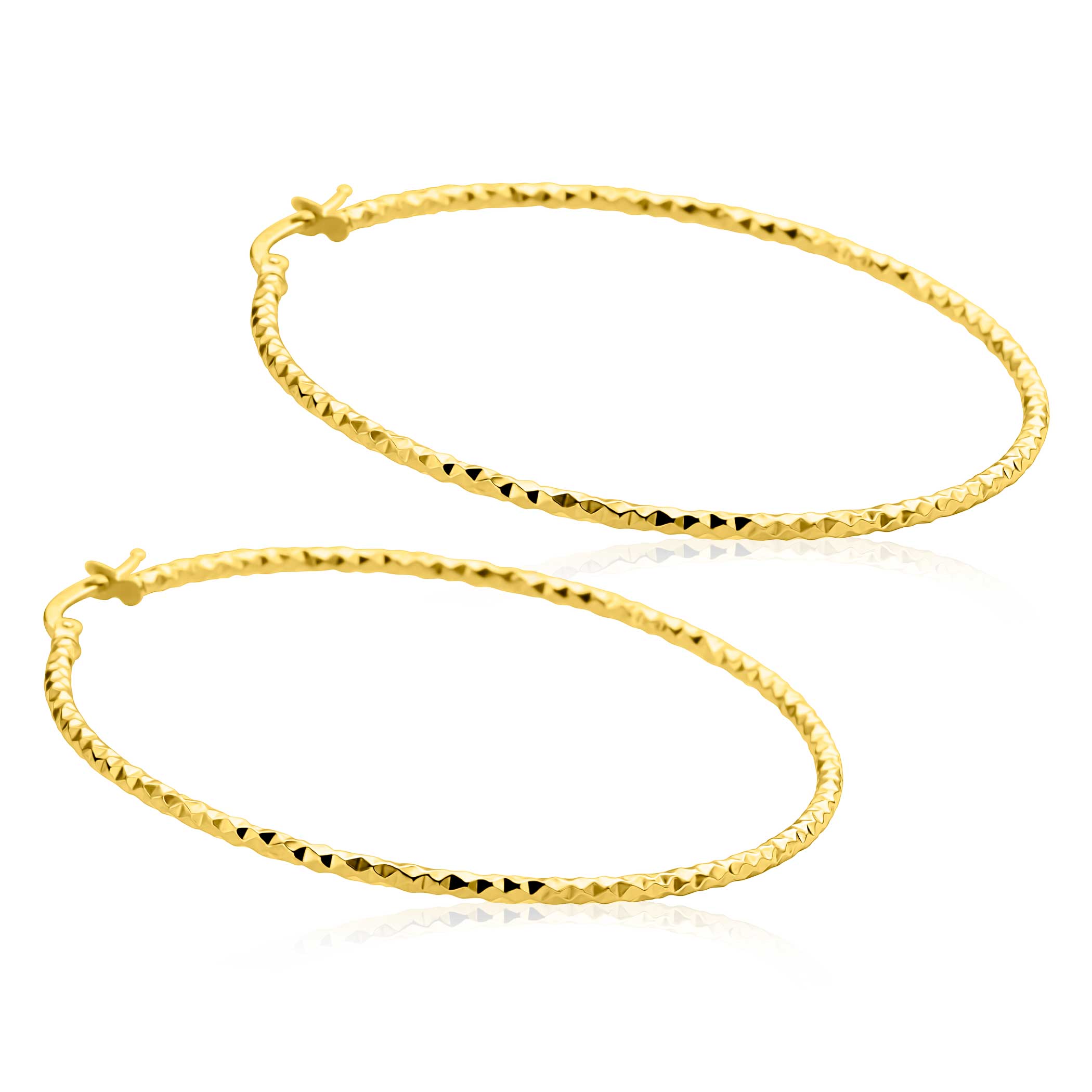 52mm ZINZI gold plated zilveren grote oorringen met gefacetteerde buis en handige bovensluiting ZIO2912G