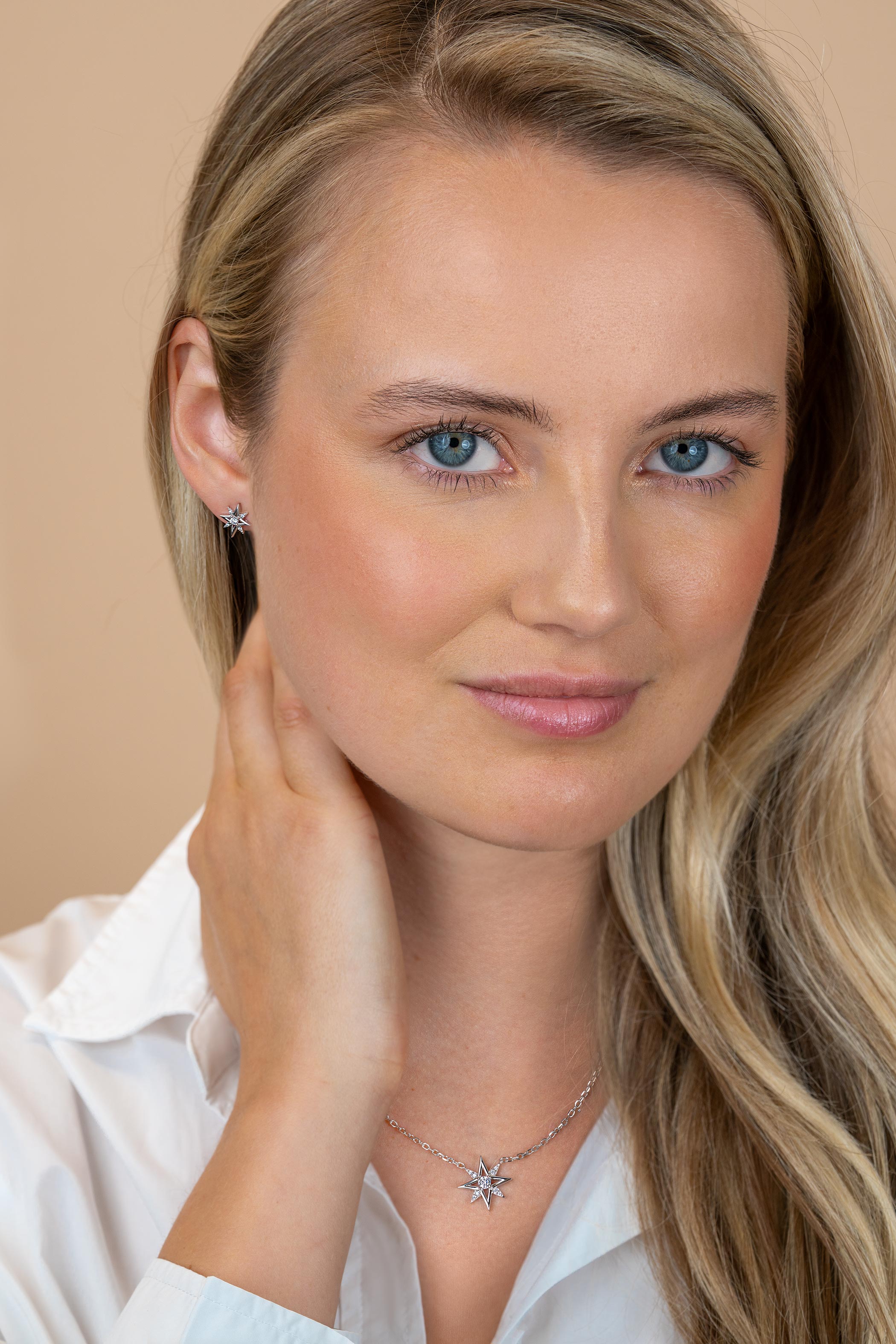 ZINZI zilveren ketting 45cm met chique ster bezet met witte zirkonia’s ZIC2838