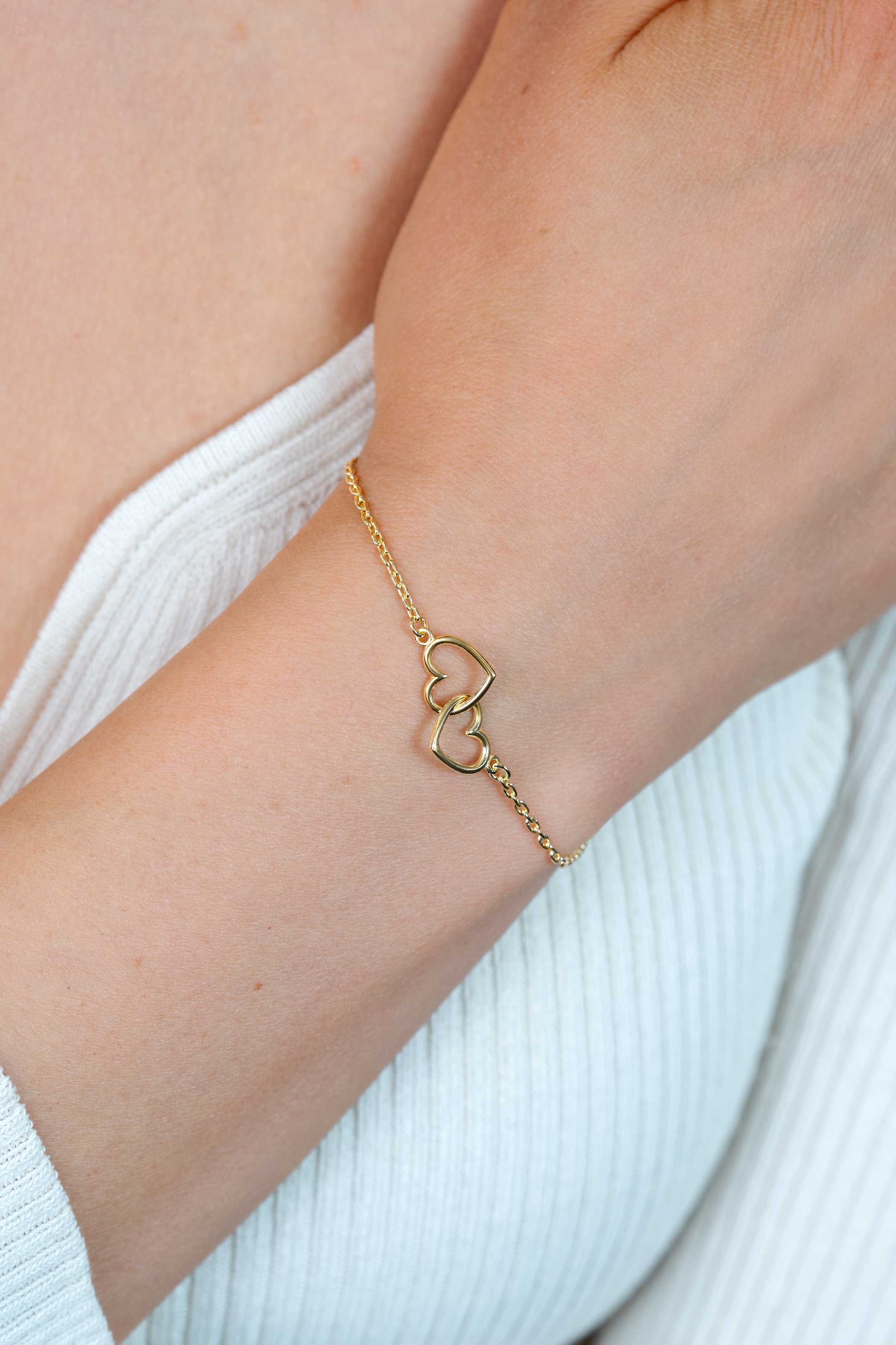 ZINZI gold plated zilveren armband met 2 verbonden hartjes 17,5-19,5cm ZIA2513G