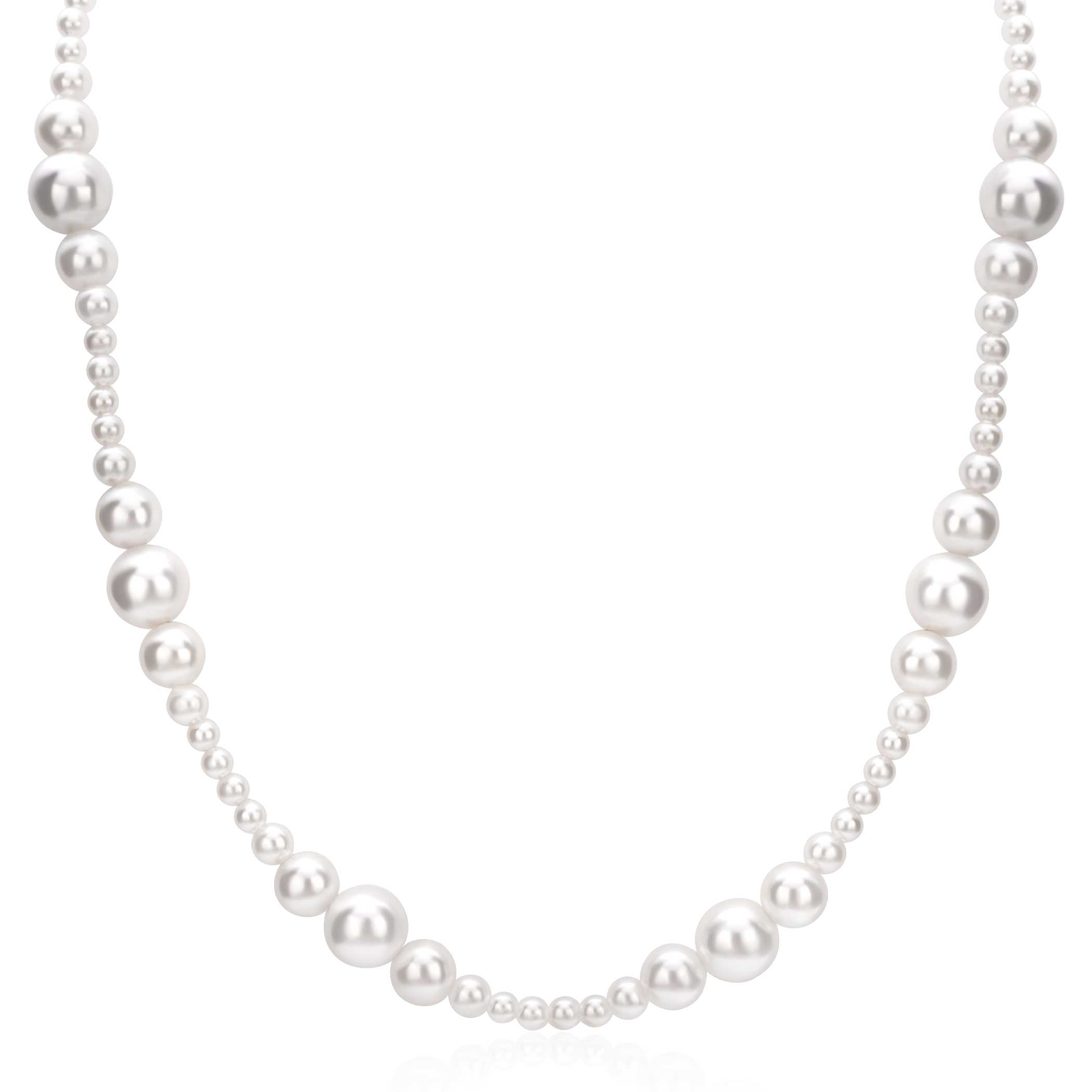 ZINZI gold plated zilveren ketting 45cm met glanzende witte parels in verschillende groottes en speelse opbouw ZIC2908