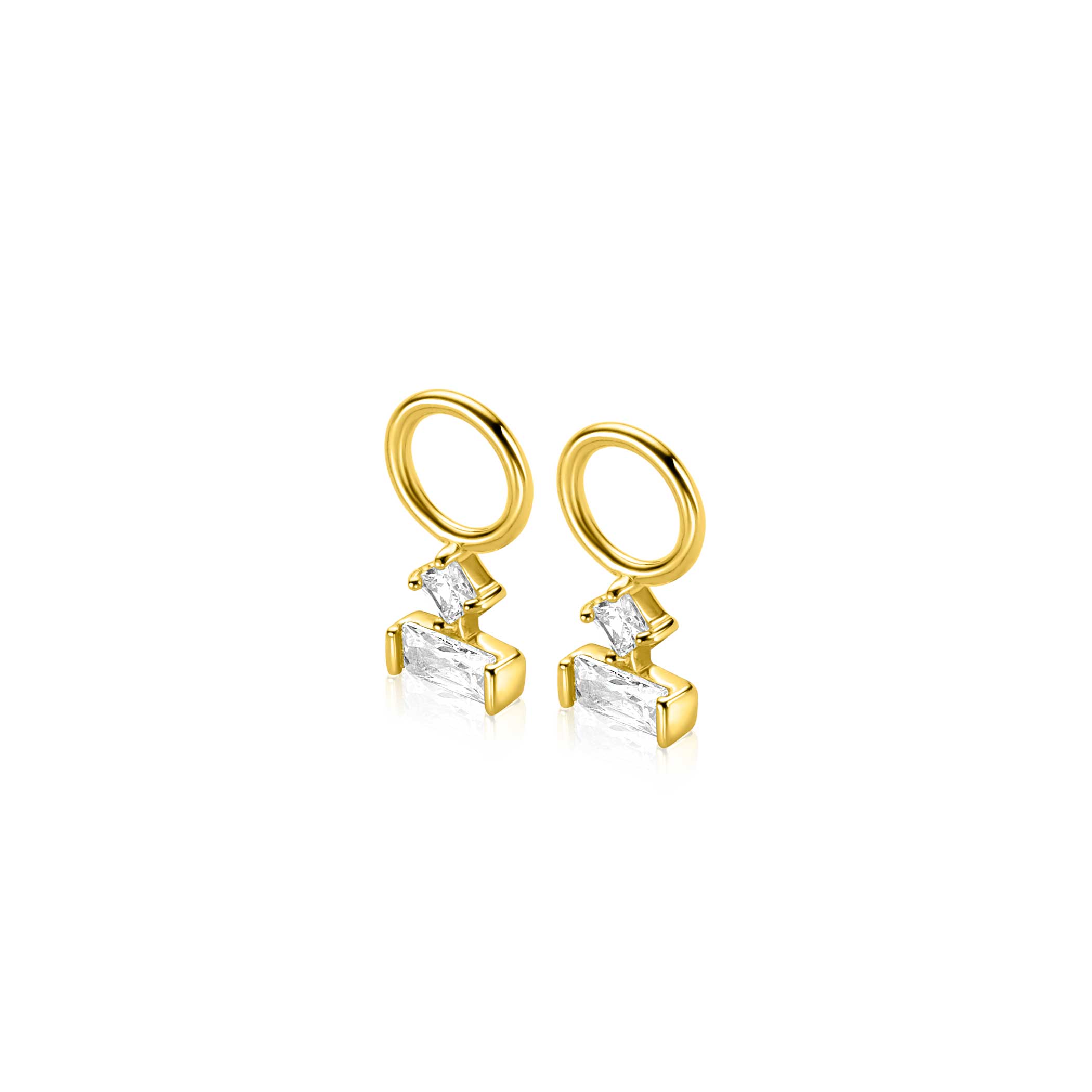 5mm ZINZI gold plated zilveren oorbedels met twee witte zirkonia's in trendy vormen ZICH-BF117Y (zonder oorringen)