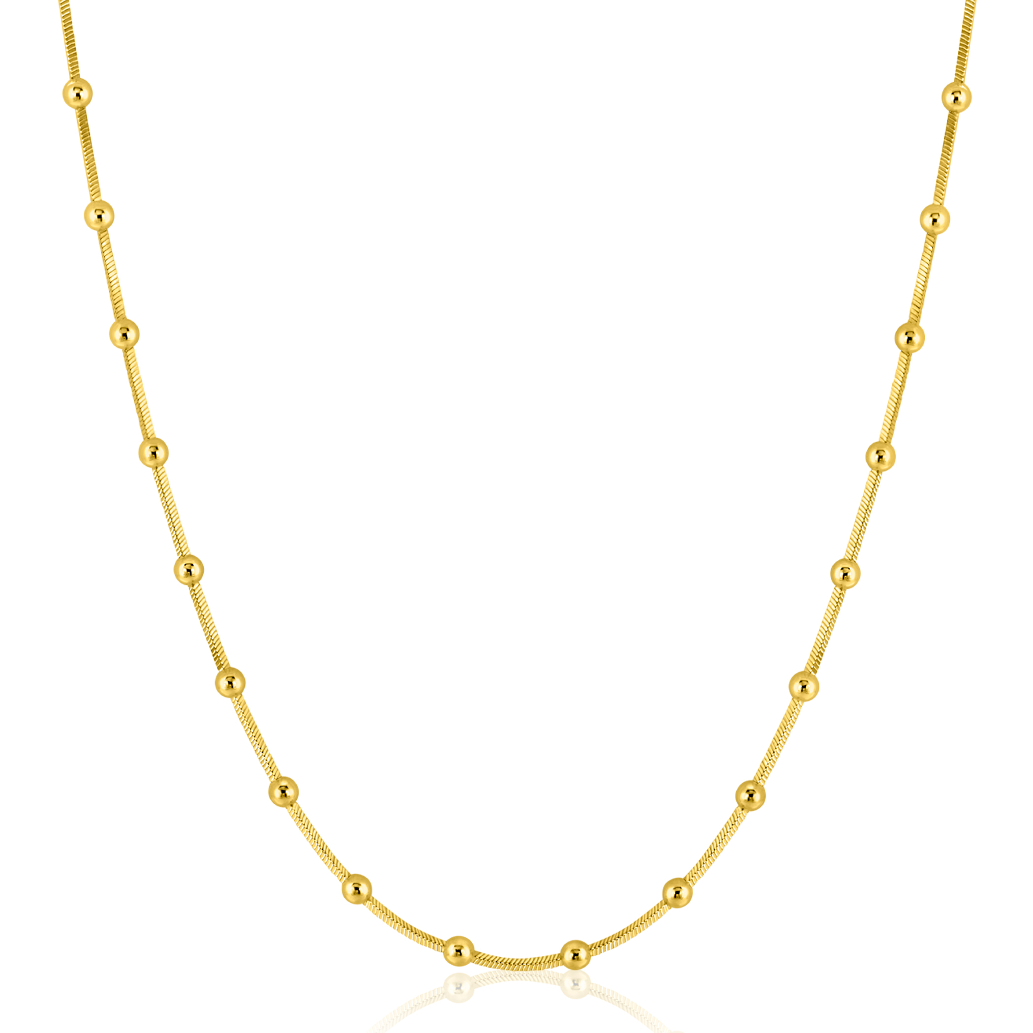 ZINZI gold plated zilveren slangen-ketting met vierkant geslepen schakels en 40 verfijnde glanzende bolletjes (2,5mm breed) 43-45cm ZIC2471G