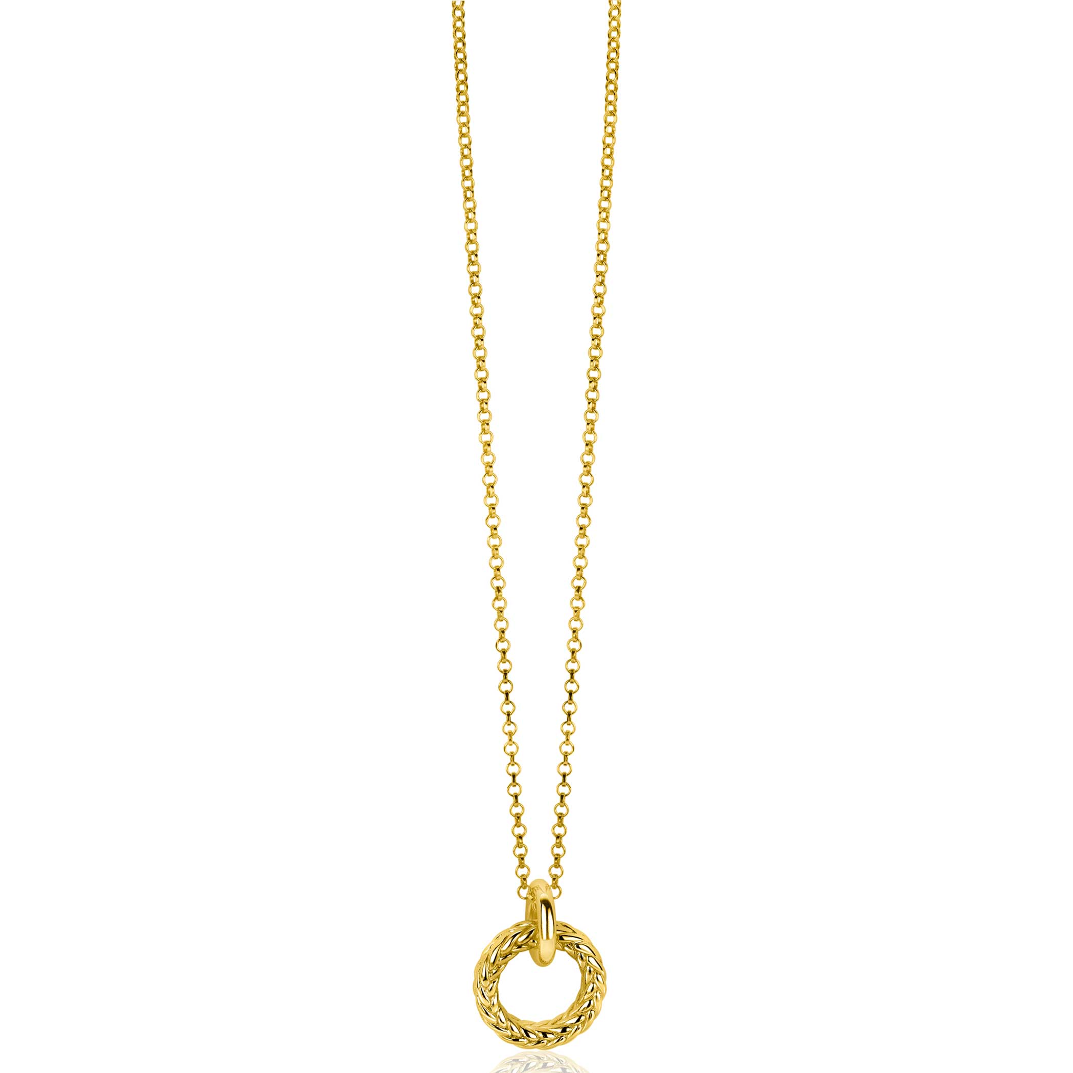 ZINZI zilveren hanger extra 14K geel verguld rond met touweffect 19mm ZIH2246G (zonder collier)