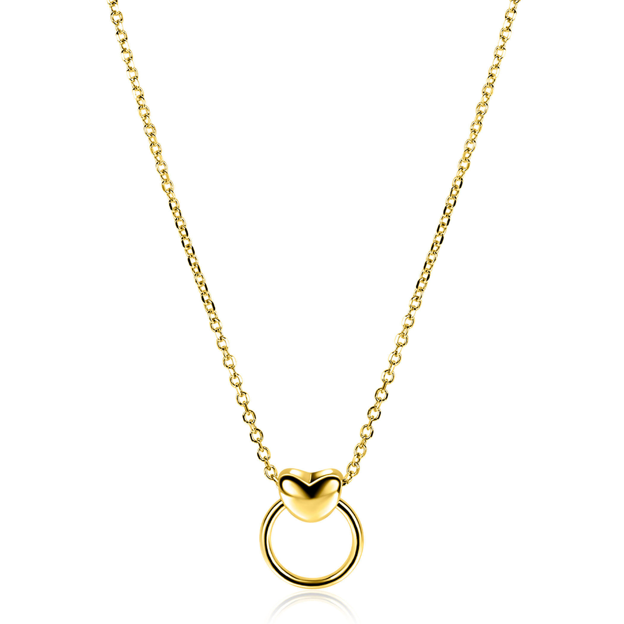 ZINZI gold plated zilveren ketting 42-45cm met glanzend hart aan een open rondje ZIC2759