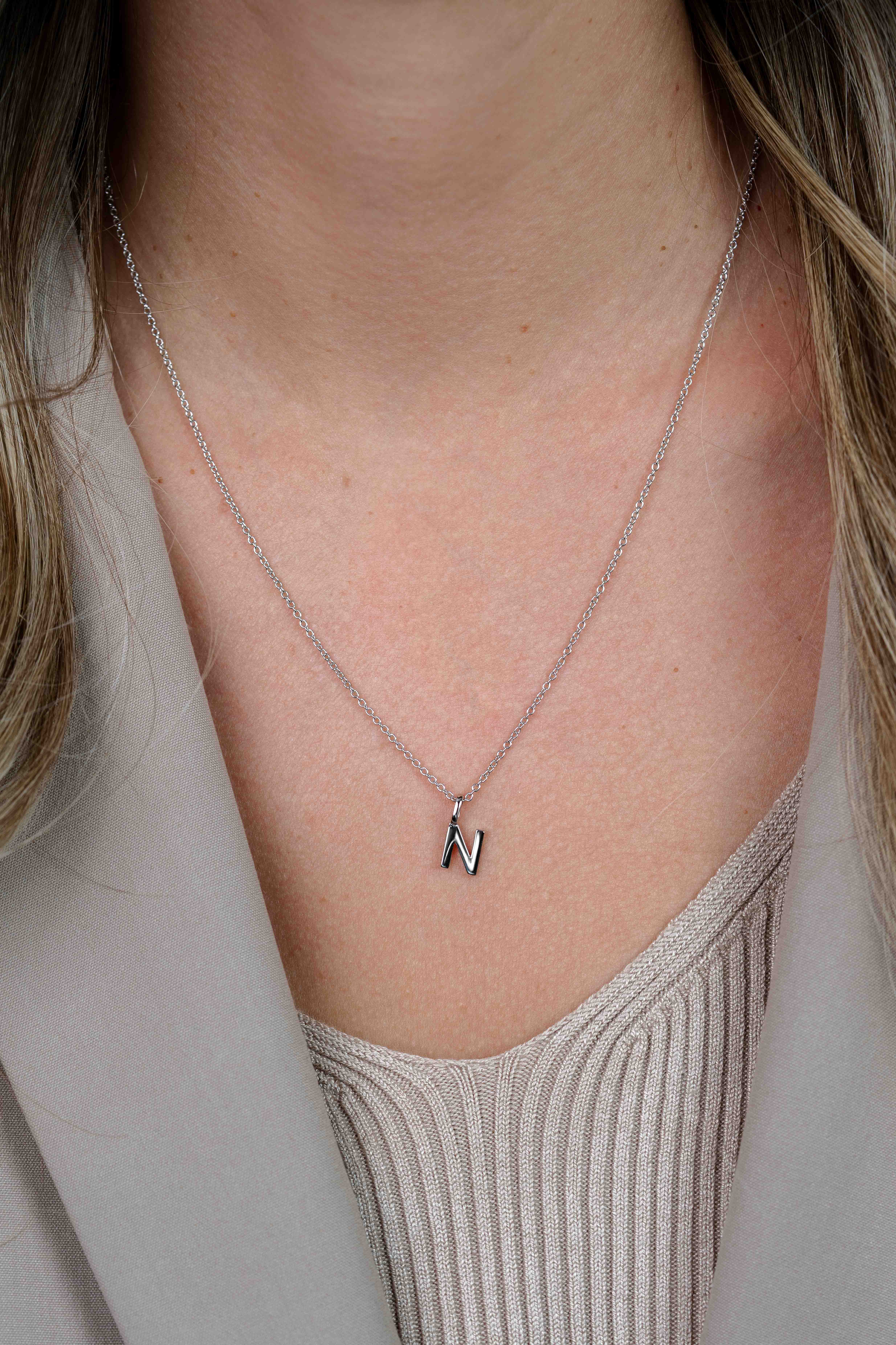 ZINZI zilveren letter hanger N ZIH2140N