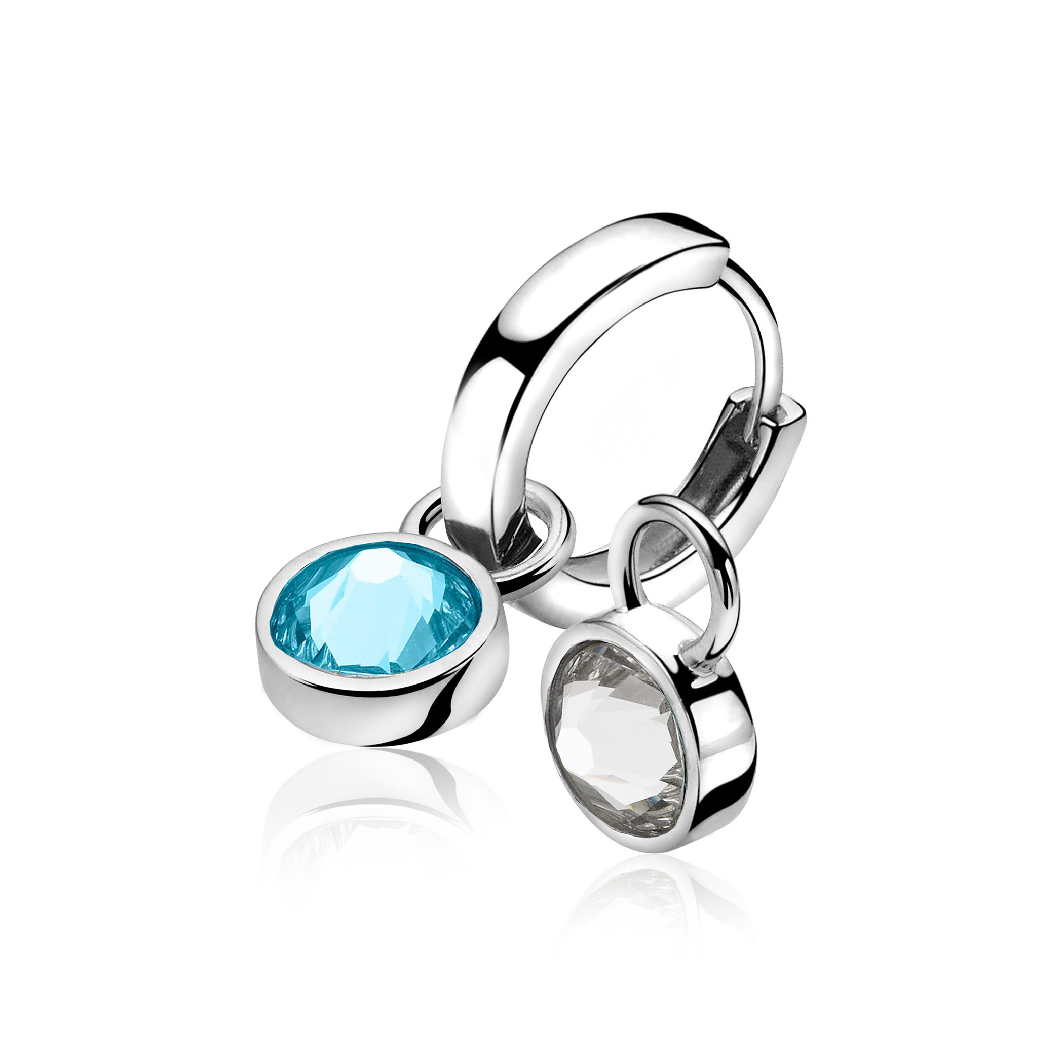 ZINZI zilveren oorbedels dubbelzijdig blauw wit ZICH1006A (zonder oorringen)