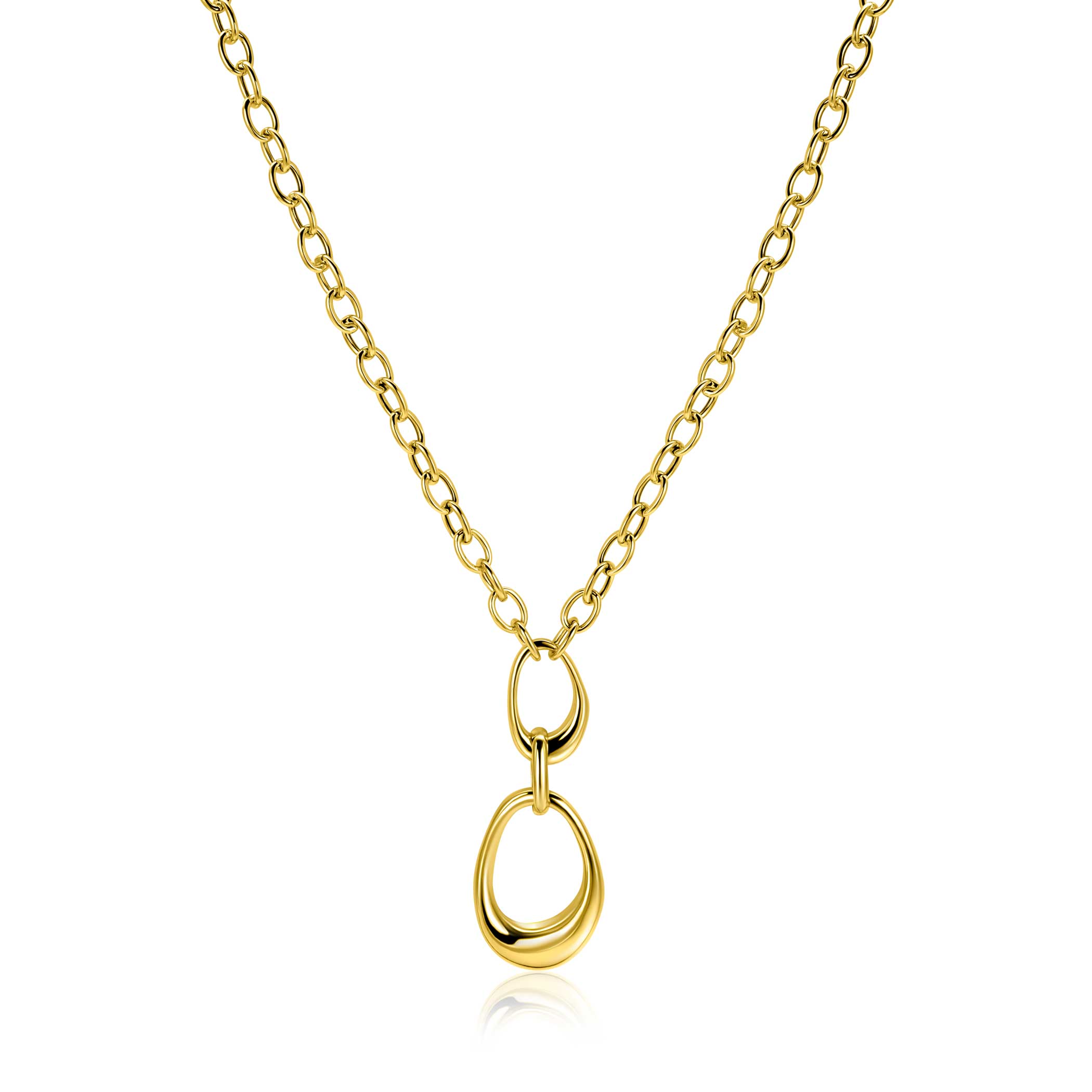 ZINZI gold plated zilveren Y-collier met paperclip schakels en drie organische vormen 48cm ZIC-BF123
