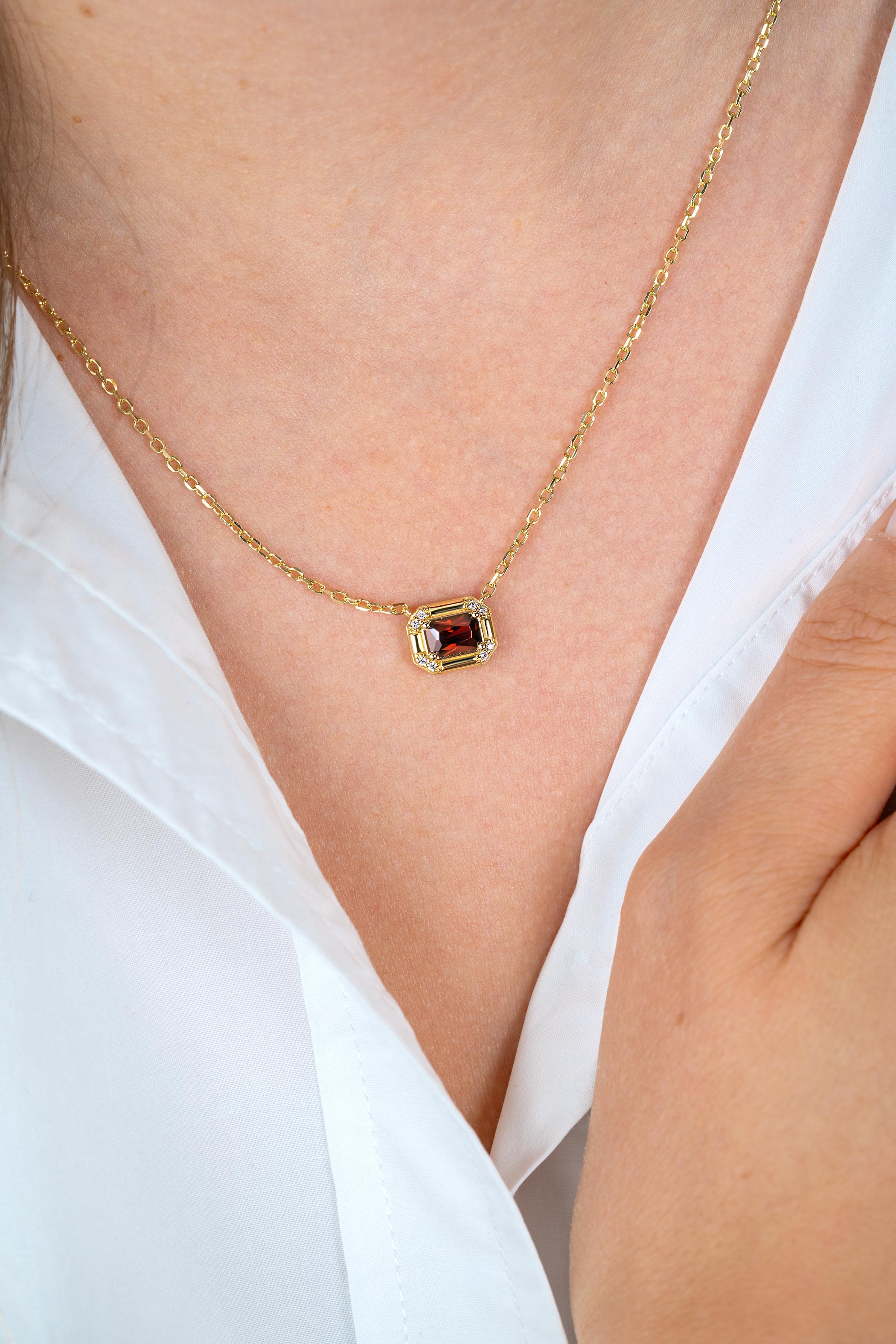 ZINZI goldplated zilveren ketting 45cm met achthoekige hanger bruine kleursteen ZIC2803