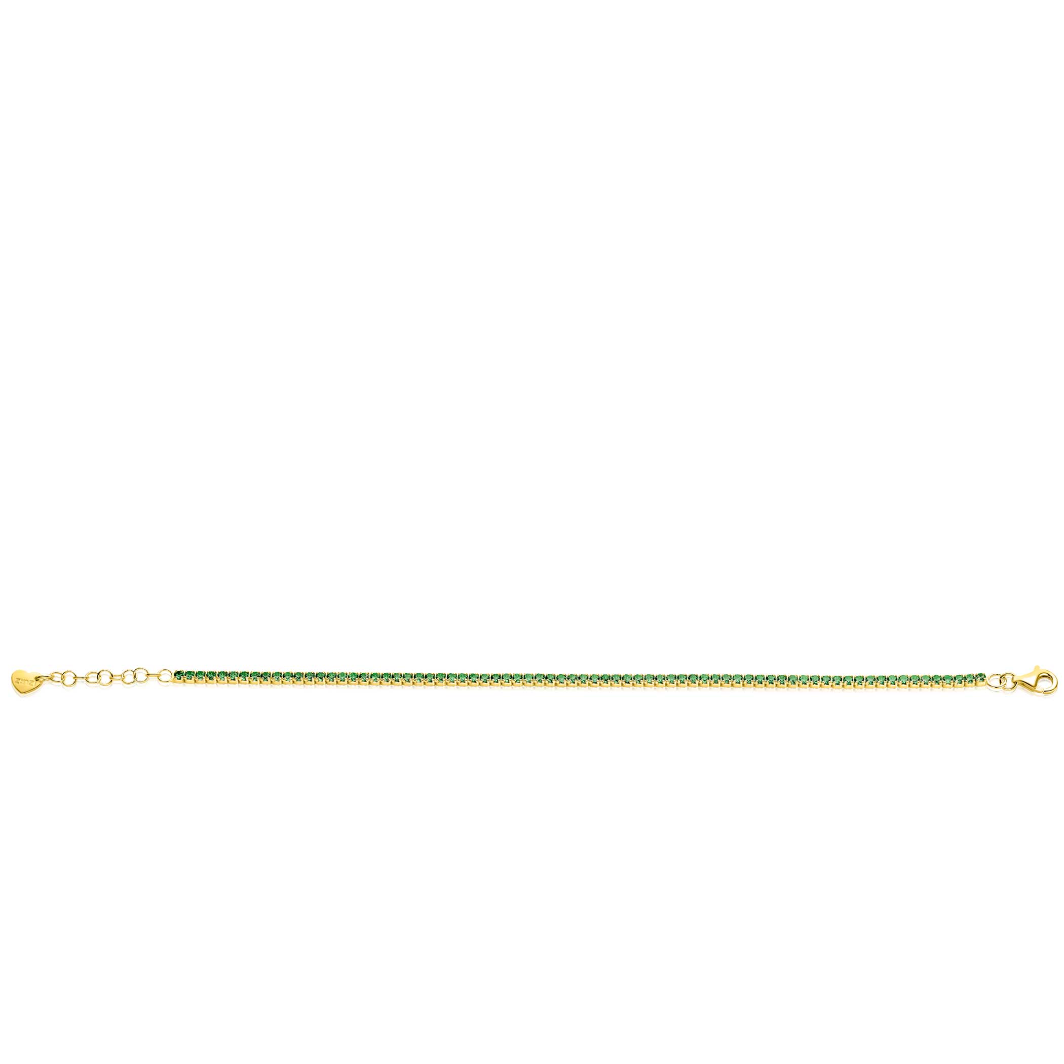 ZINZI gold plated zilveren tennis armband 2,1mm breed met rijzetting smaragdgroene zirkonia's ZIA2892G