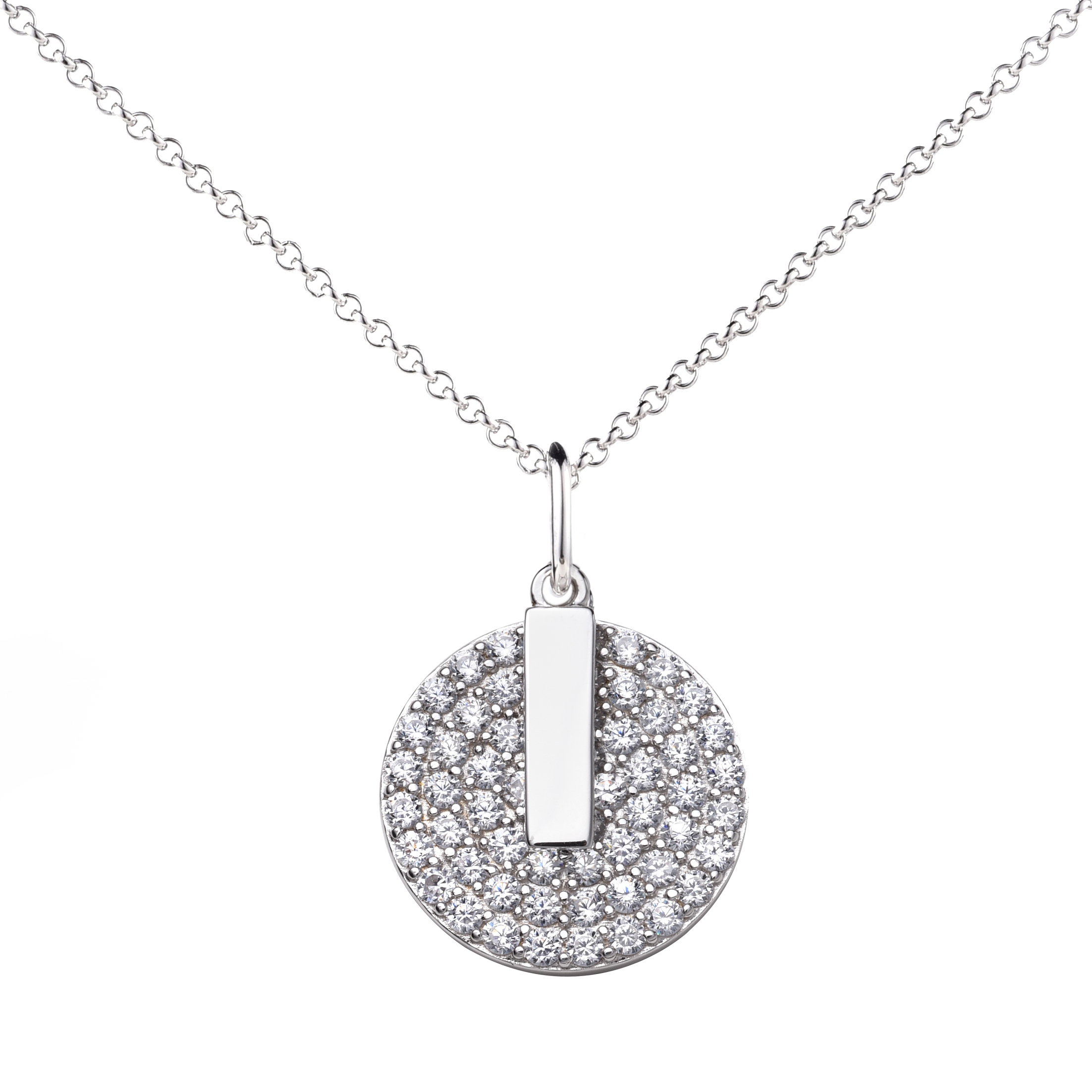 ZINZI zilveren ketting 45cm met hanger 17mm rond wit ZIC1444